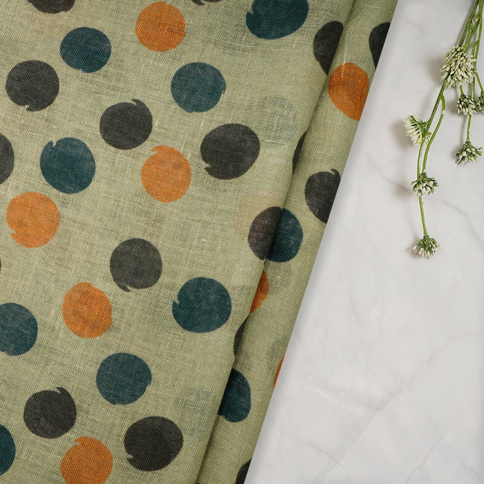 Olive All Over Pattern Digital Print Gauge Linen Fabric