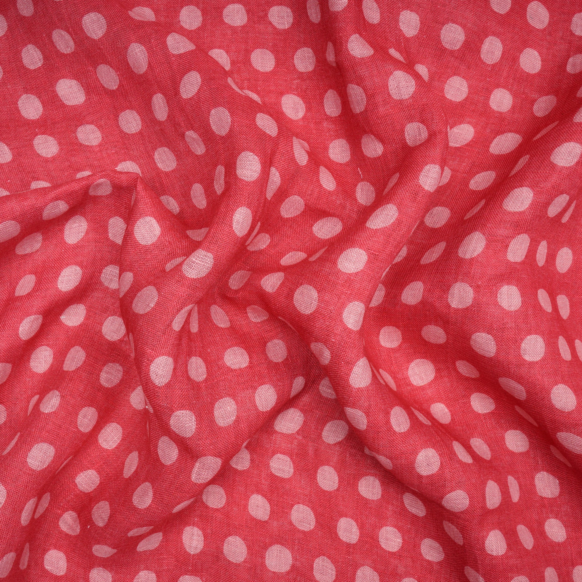 Red Polka Dot Pattern Digital Print Gauge Linen Fabric