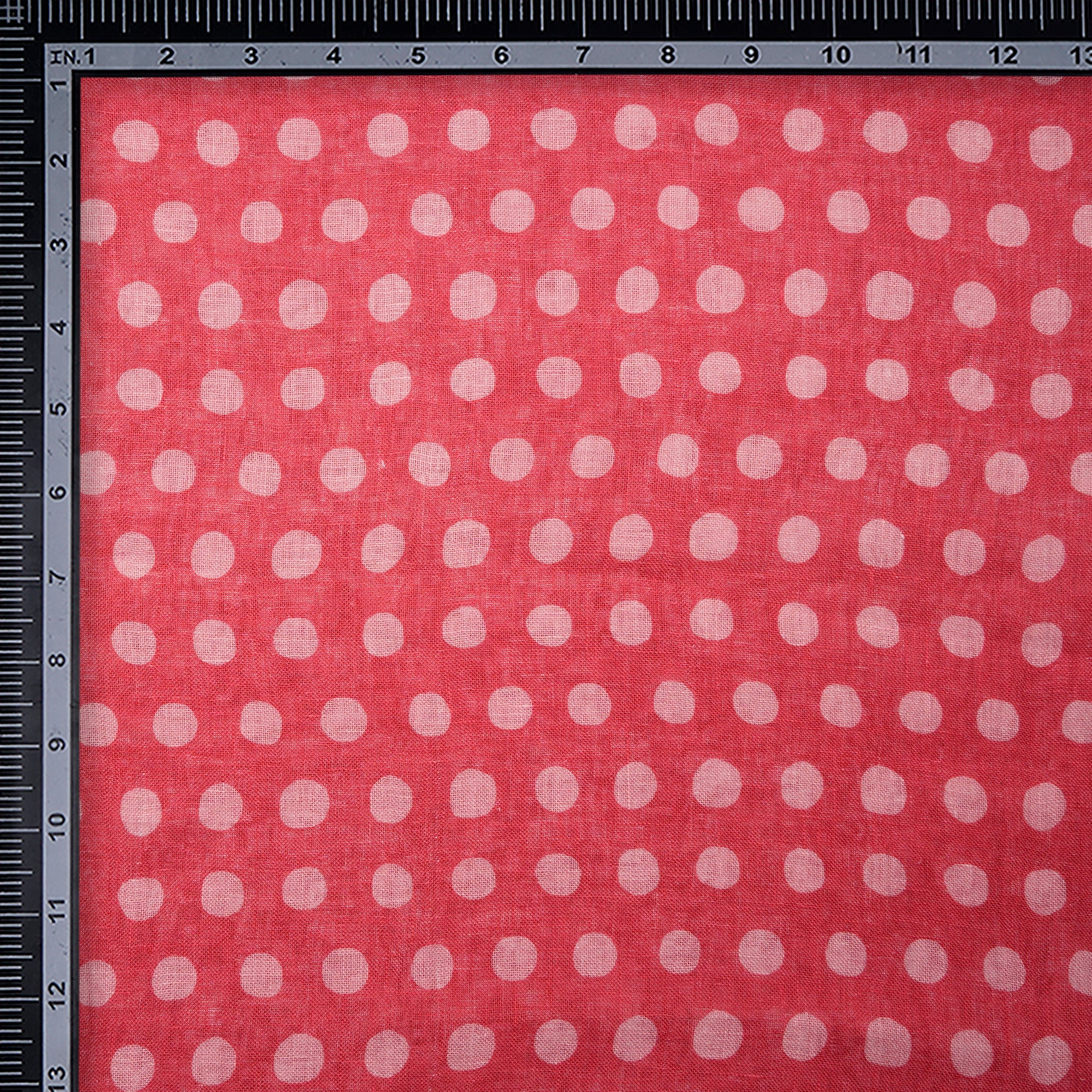 Red Polka Dot Pattern Digital Print Gauge Linen Fabric