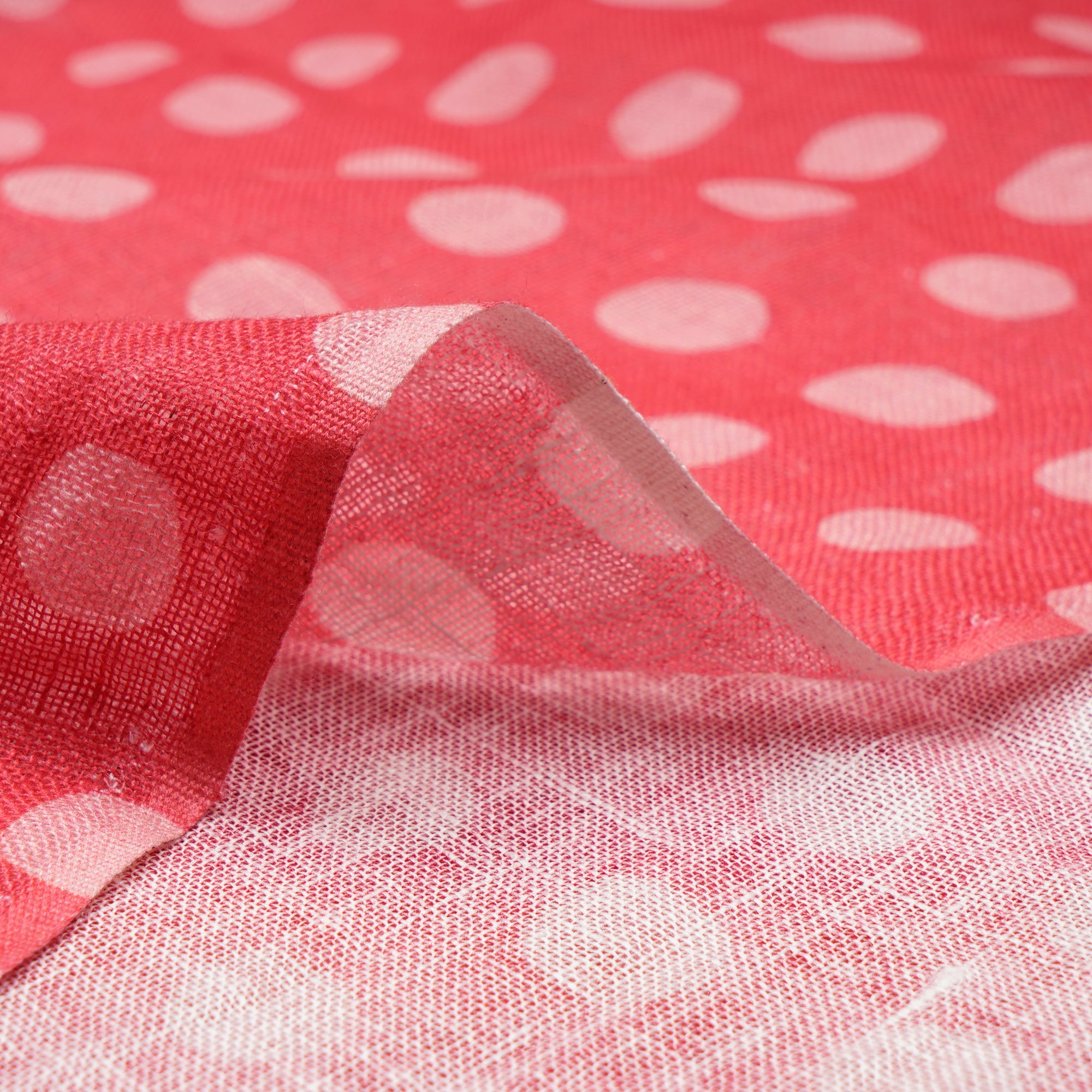 Red Polka Dot Pattern Digital Print Gauge Linen Fabric