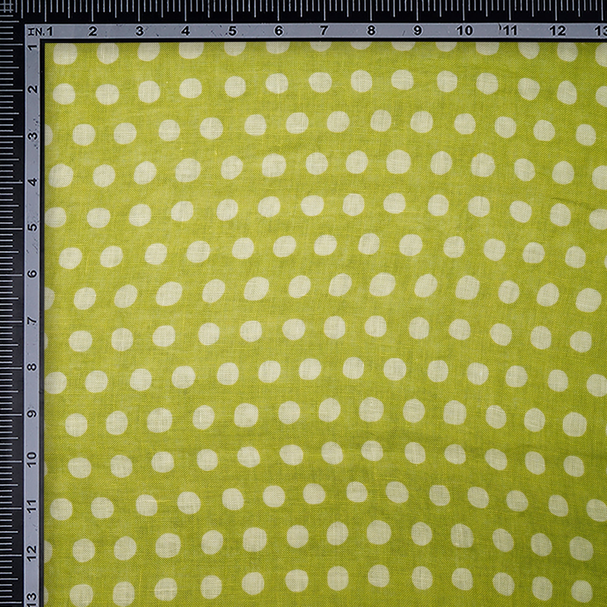 Spinach Green Polka Dot Pattern Digital Print Gauge Linen Fabric