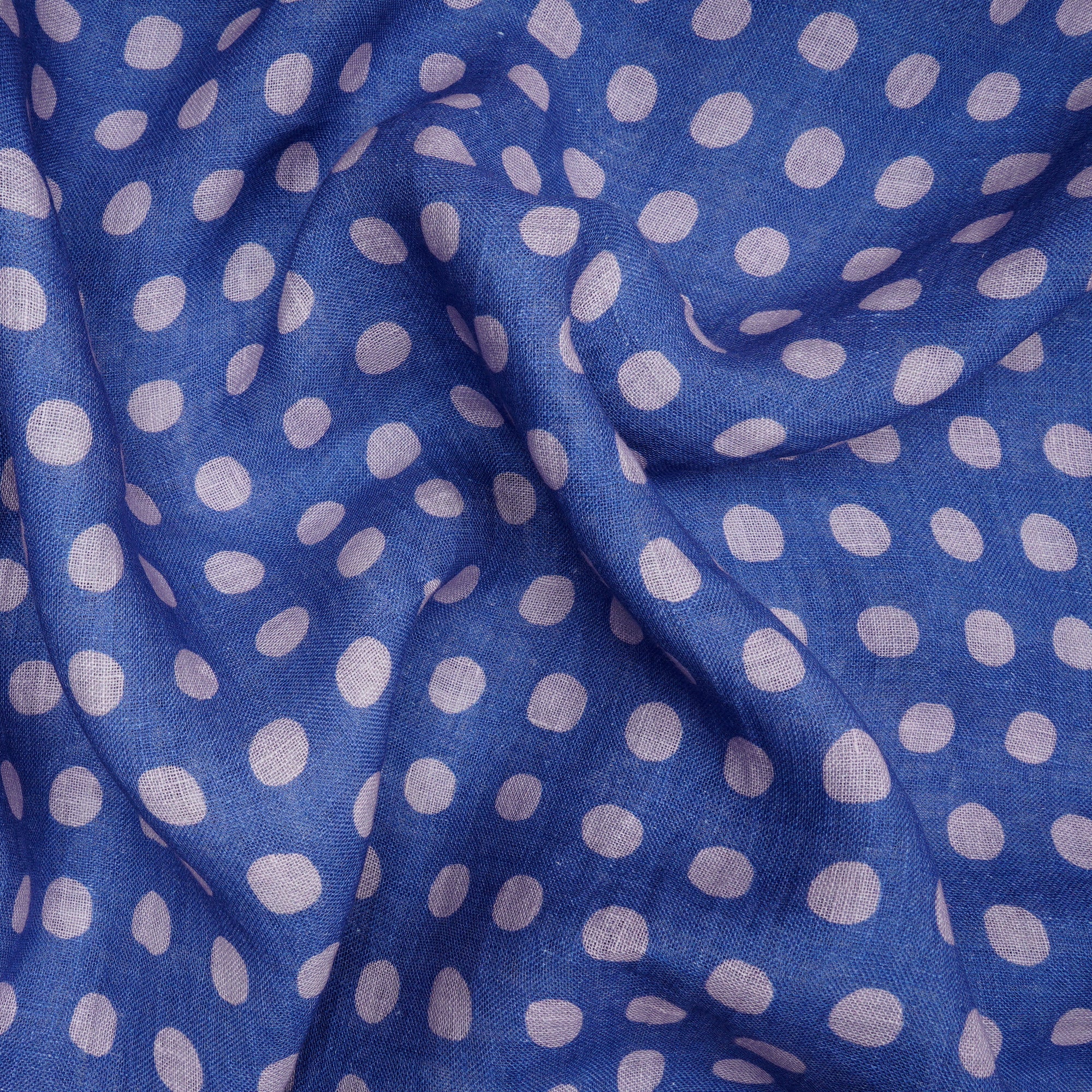 Azure Blue Polka Dot Pattern Digital Print Gauge Linen Fabric