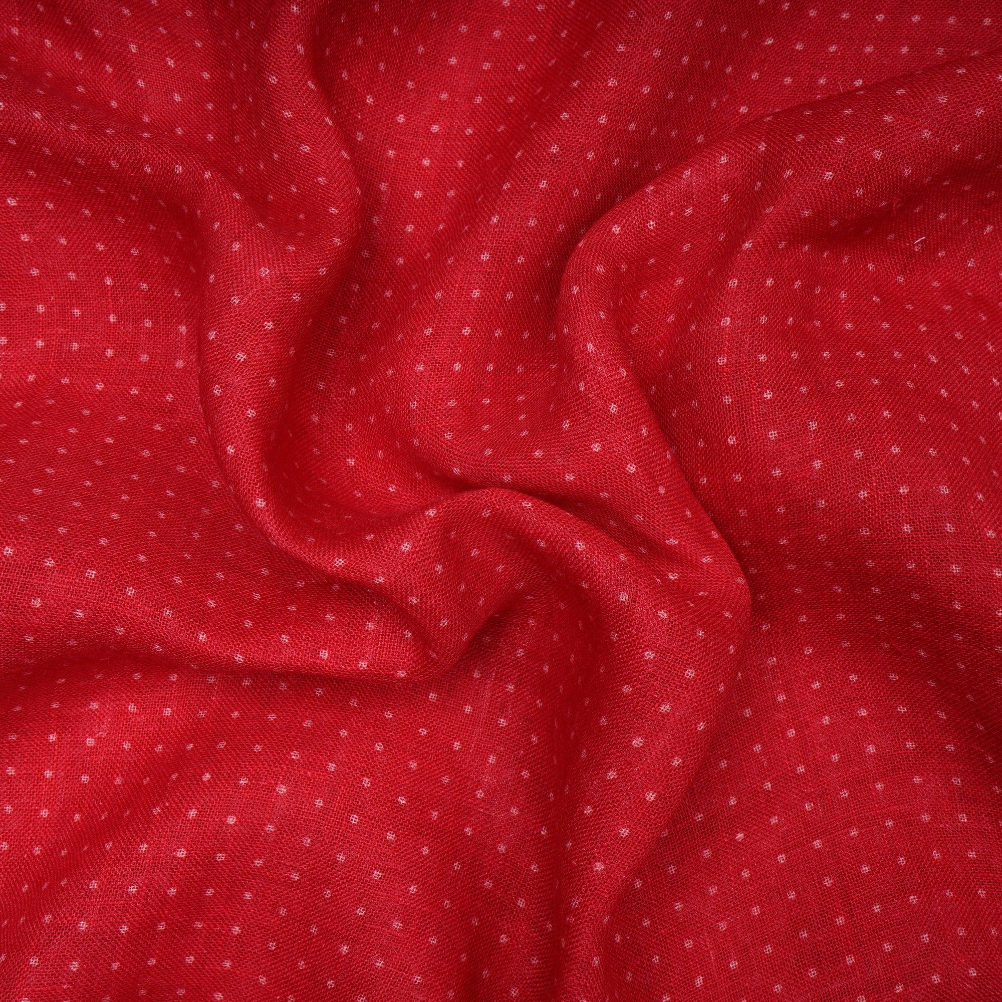 Red All Over Dot Pattern Digital Print Gauge Linen Fabric