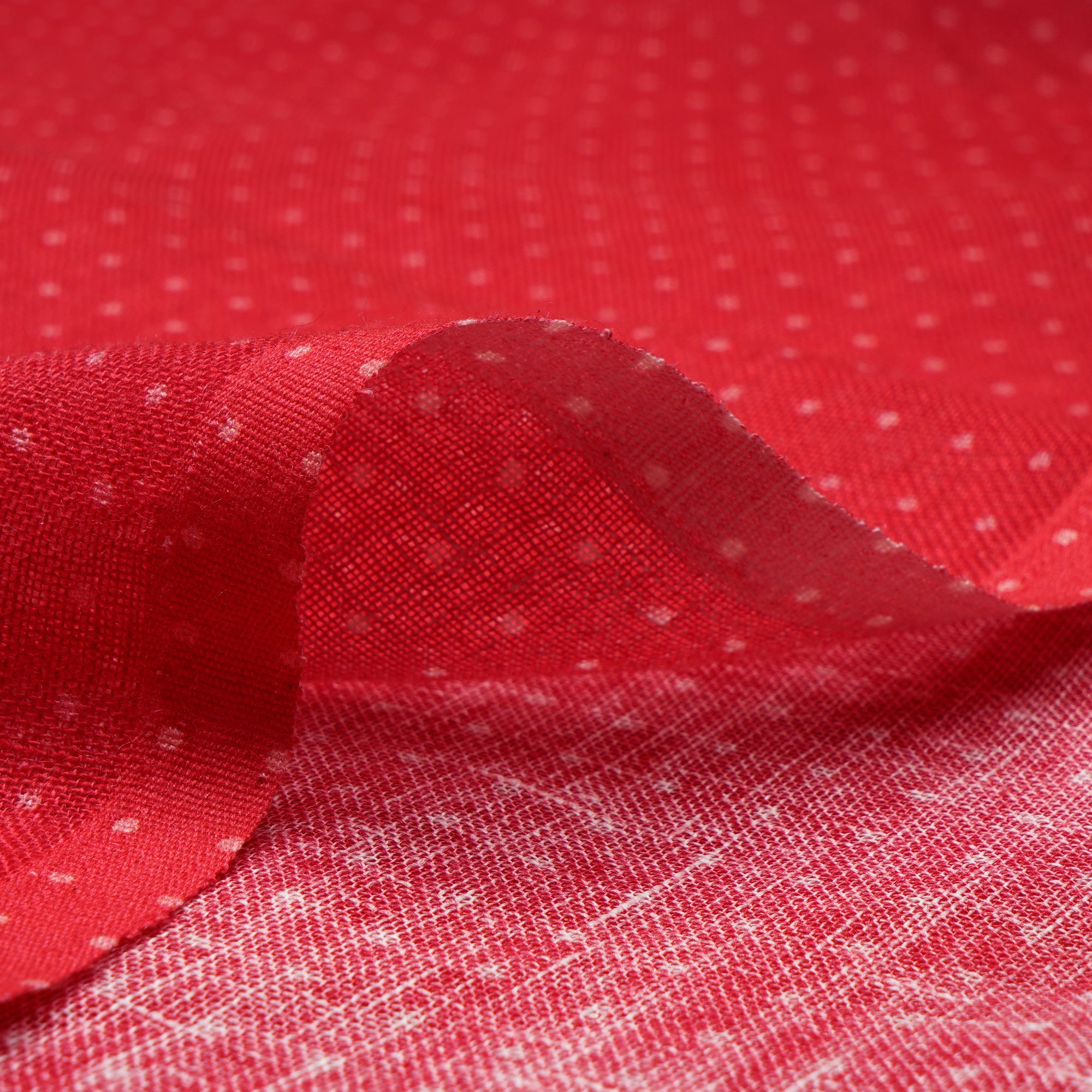 Red All Over Dot Pattern Digital Print Gauge Linen Fabric