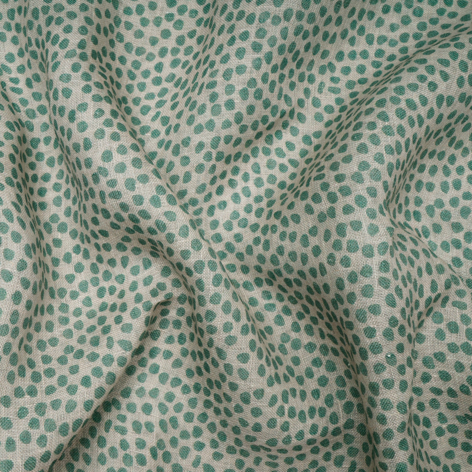 Bottle Green All Over Pattern Digital Print Gauge Linen Fabric