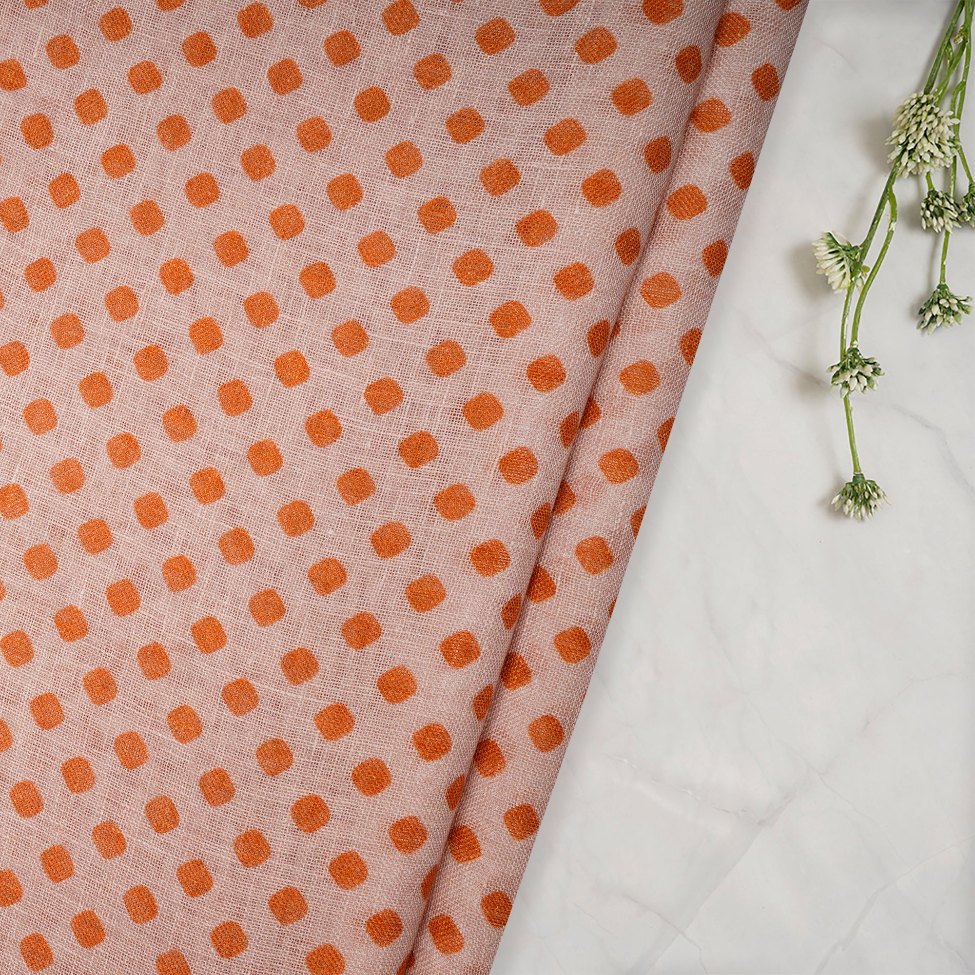 Orange All Over Pattern Digital Print Gauge Linen Fabric