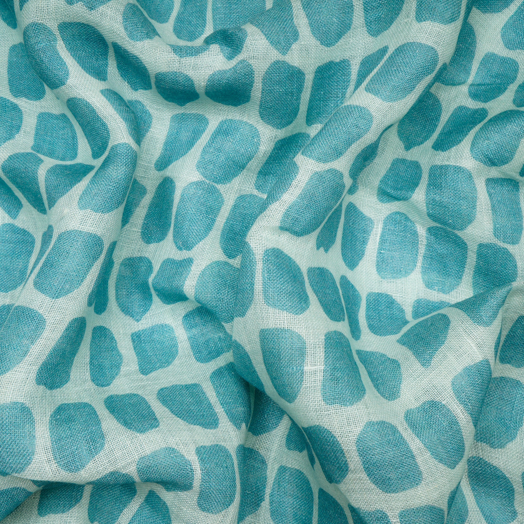 Aqua All Over Pattern Digital Print Gauge Linen Fabric