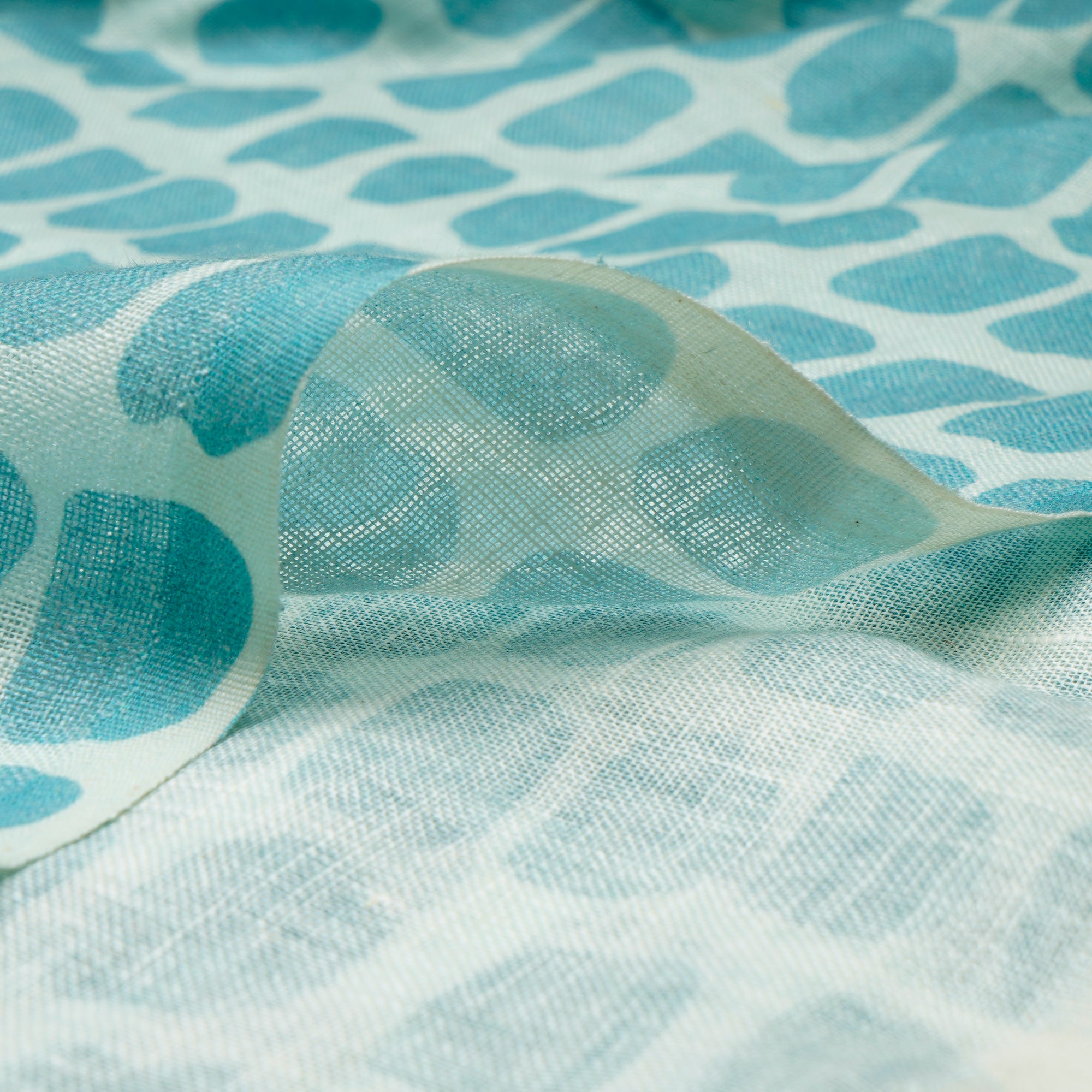 Aqua All Over Pattern Digital Print Gauge Linen Fabric