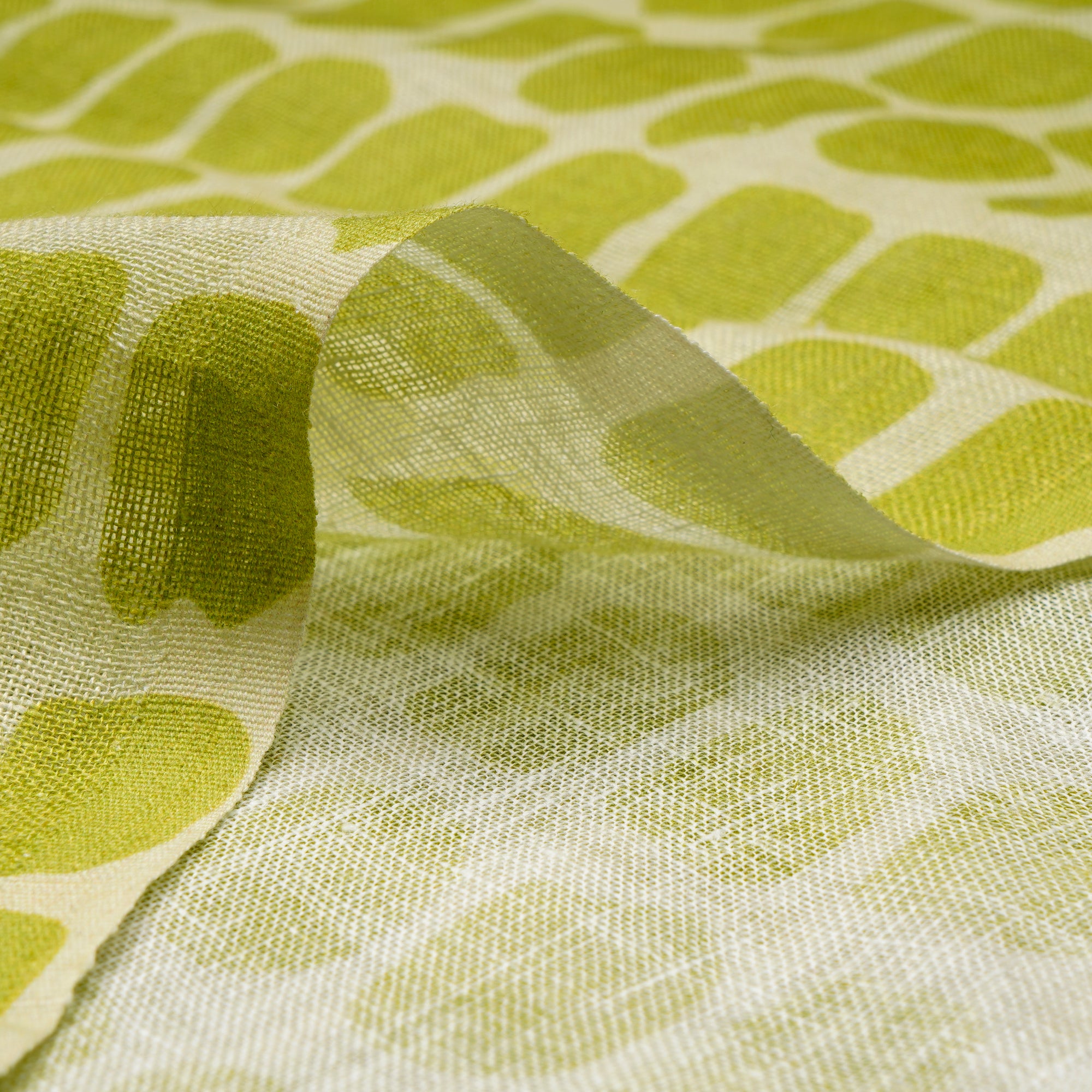 Lime Green All Over Pattern Digital Print Gauge Linen Fabric