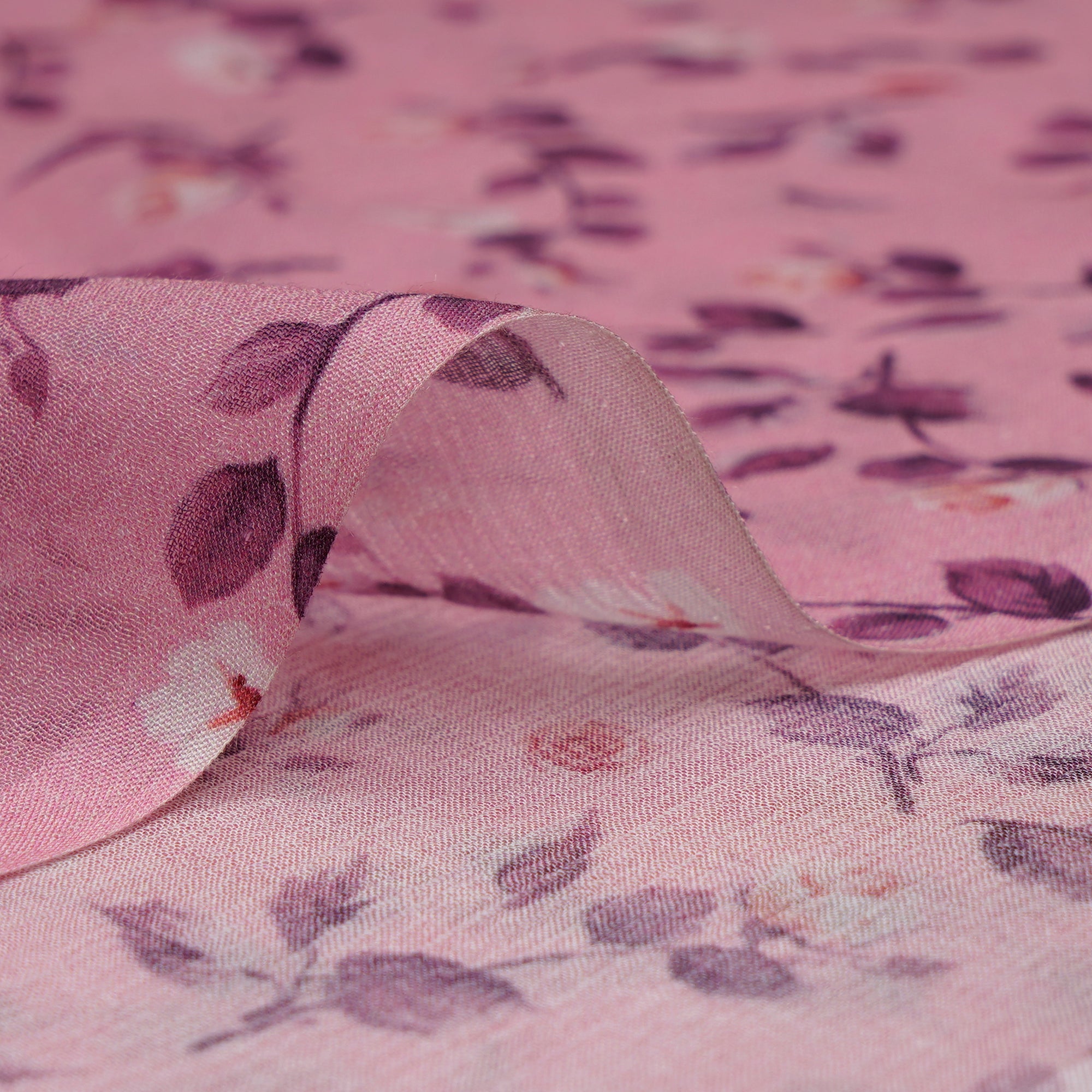 Baby Pink Floral Pattern Digital Print Wrinkle Cotton Fabric