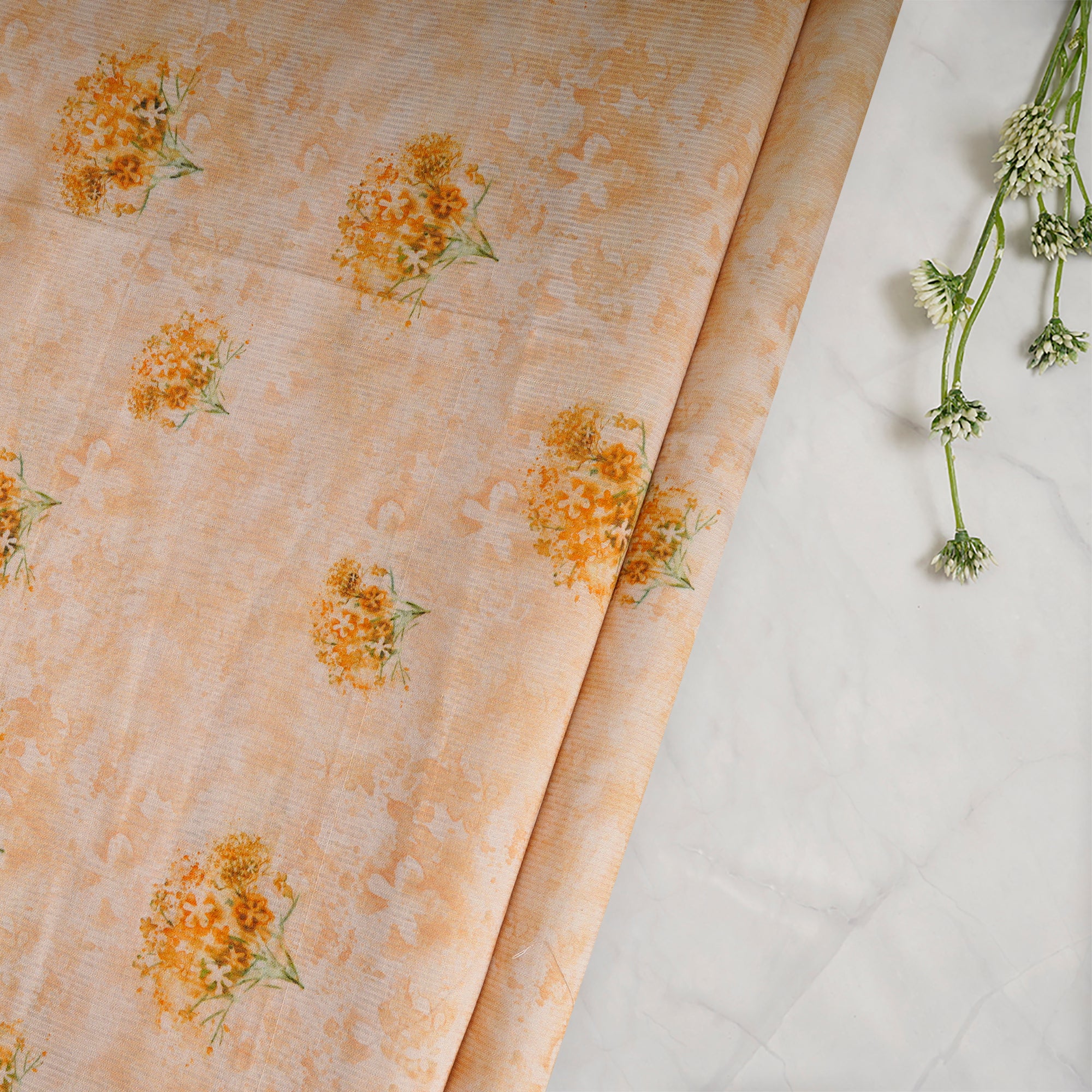 Mustard-Cream Color Digital Printed Fancy Chanderi Fabric