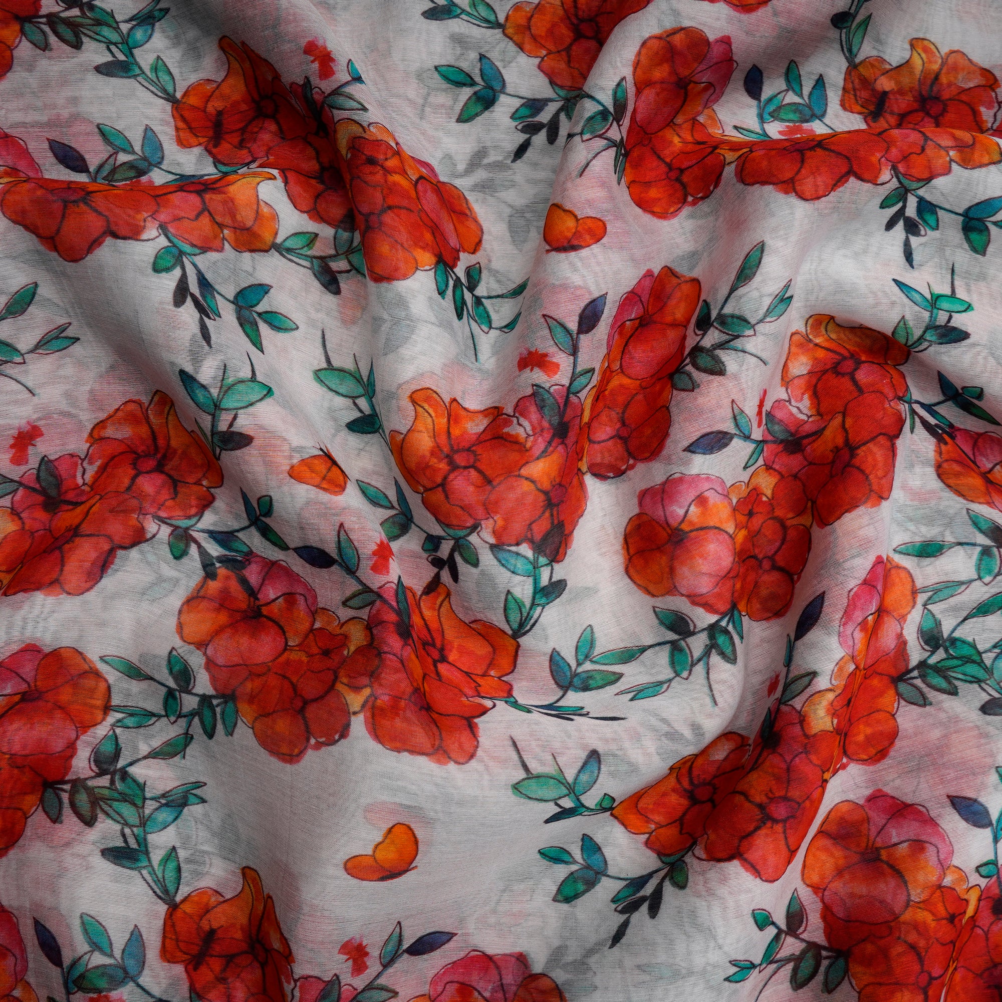 Baby Pink Floral Pattern Digital Print Fine Chanderi Fabric