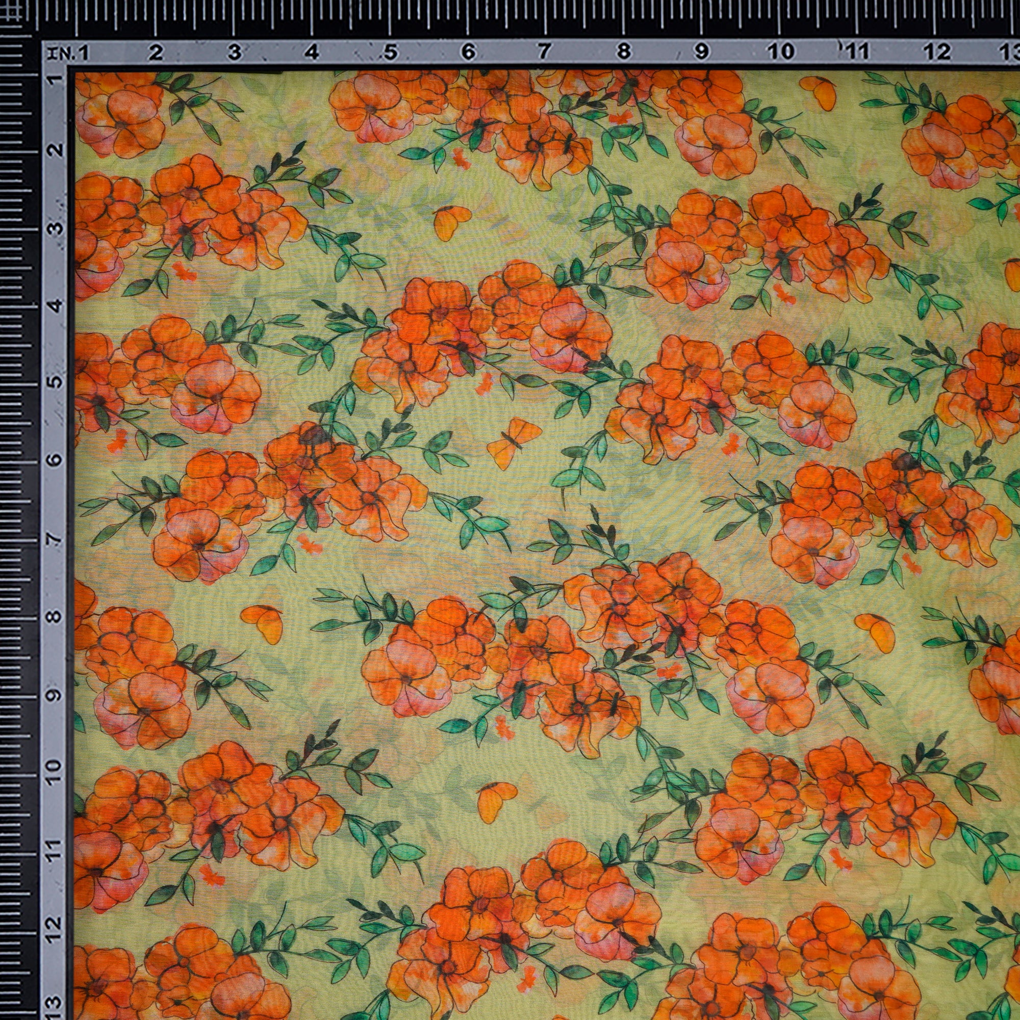 Parrot Green Floral Pattern Digital Print Fine Chanderi Fabric