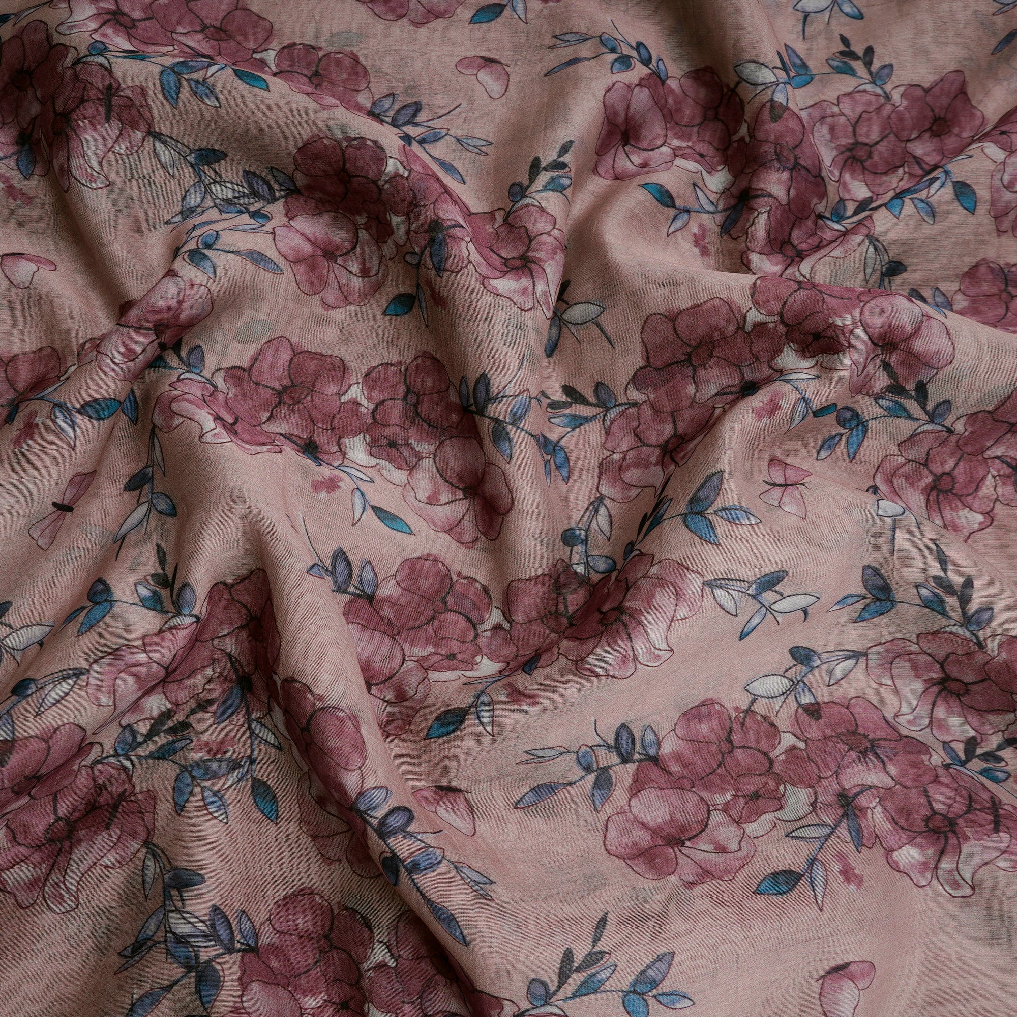 Misty Rose Floral Pattern Digital Print Fine Chanderi Fabric