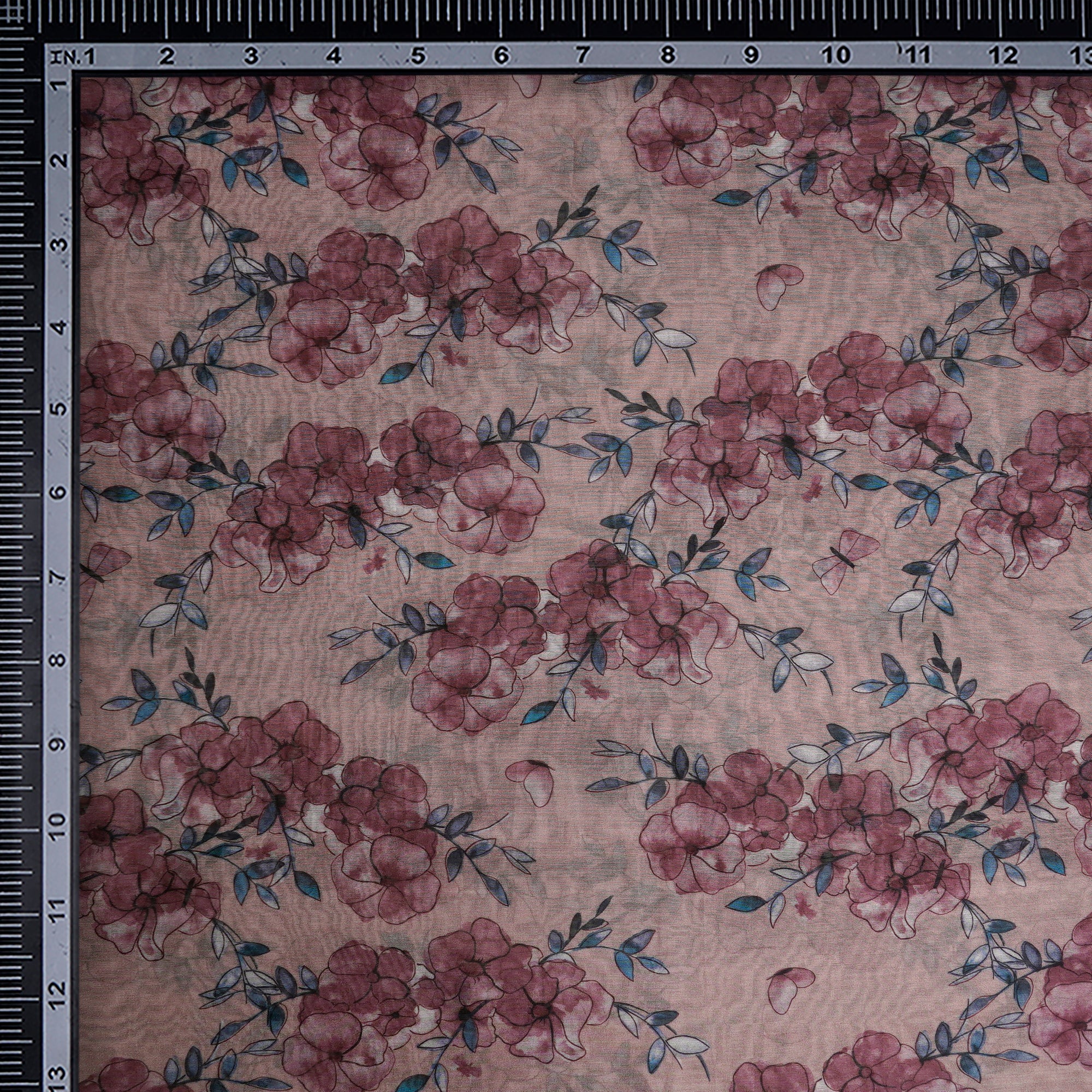 Misty Rose Floral Pattern Digital Print Fine Chanderi Fabric