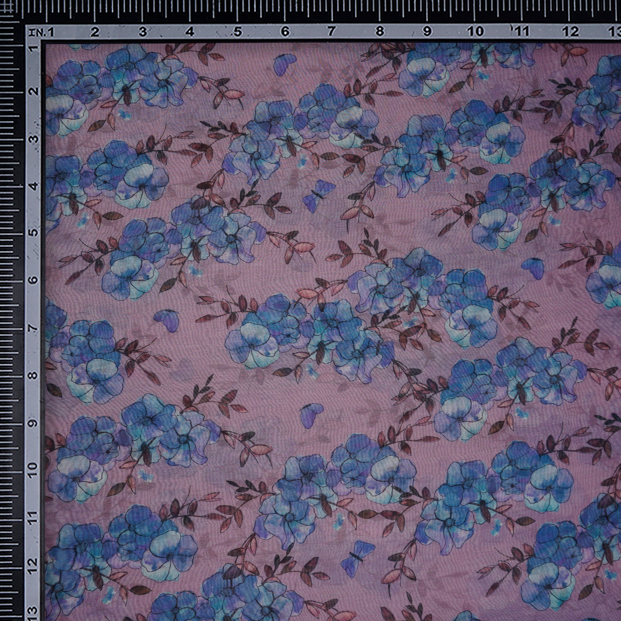 Lavender Floral Pattern Digital Print Fine Chanderi Fabric