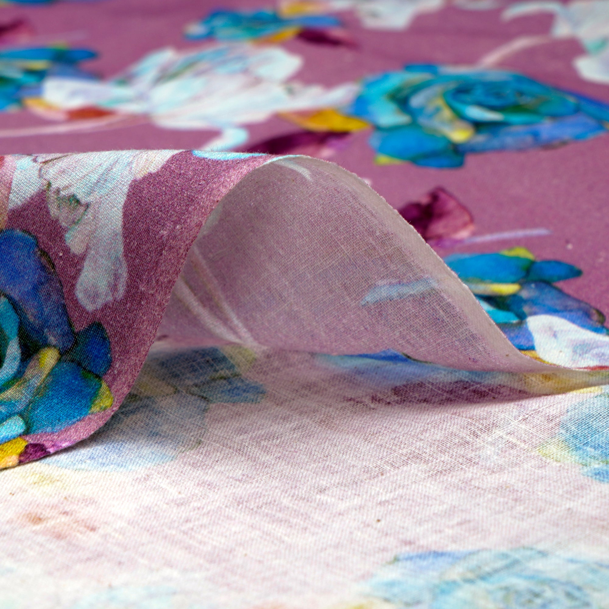 Mauve Mist Floral Pattern Digital Print Handwoven Muslin Cotton Fabric