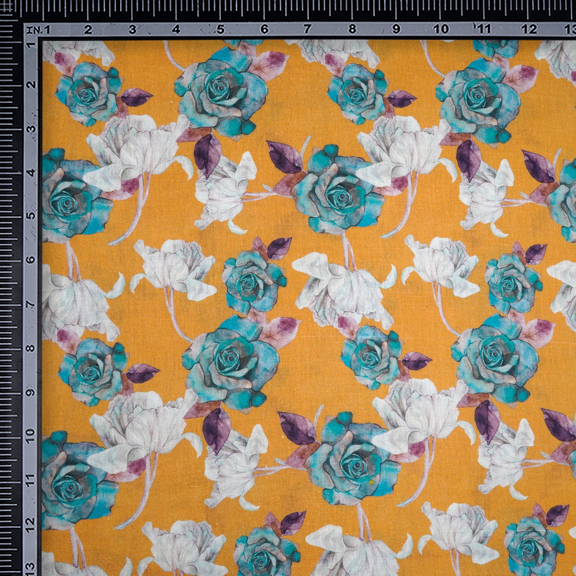 Golden Glow Floral Pattern Digital Print Handwoven Muslin Cotton Fabric