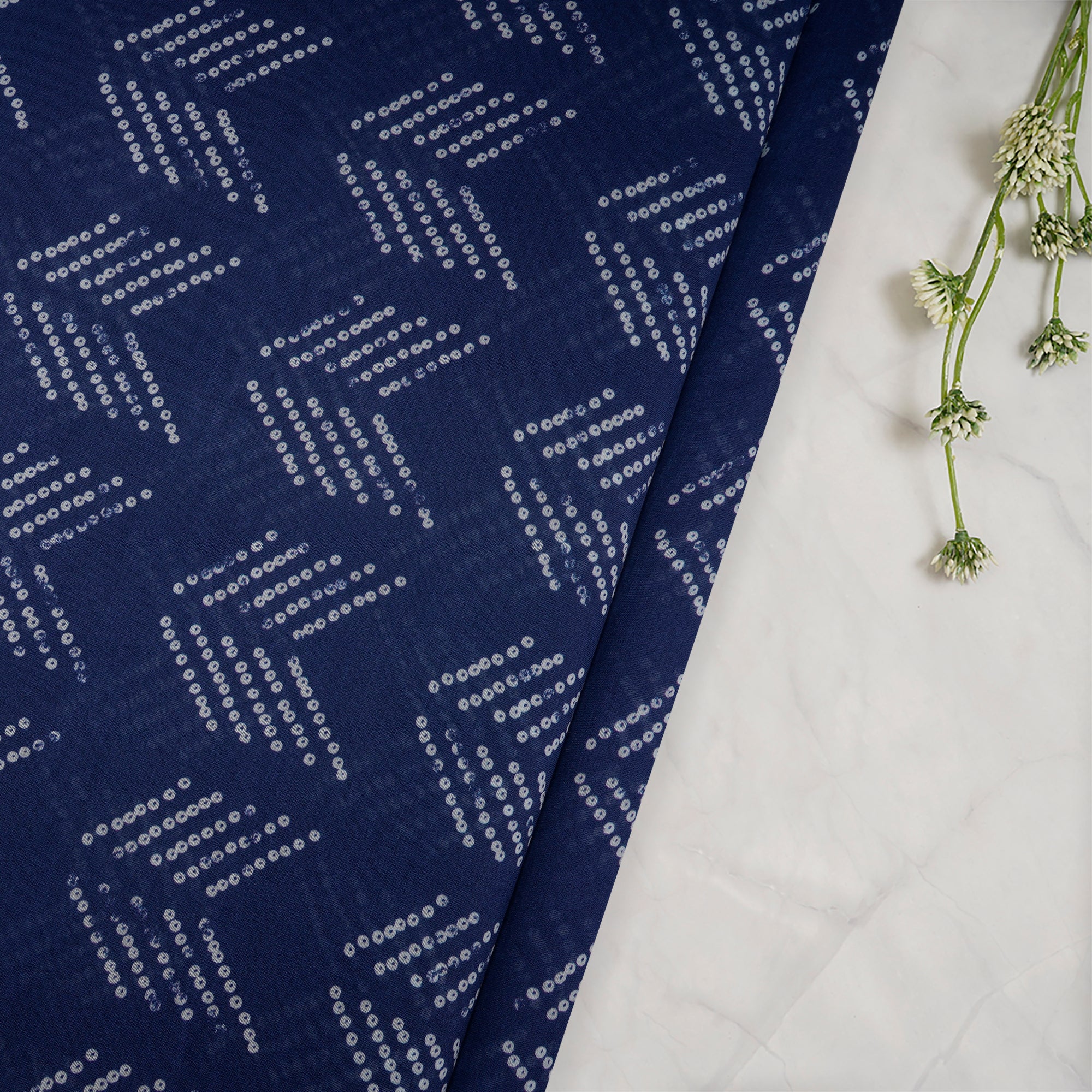 Navy Blue Bandhani Pattern Digital Print Chanderi Fabric