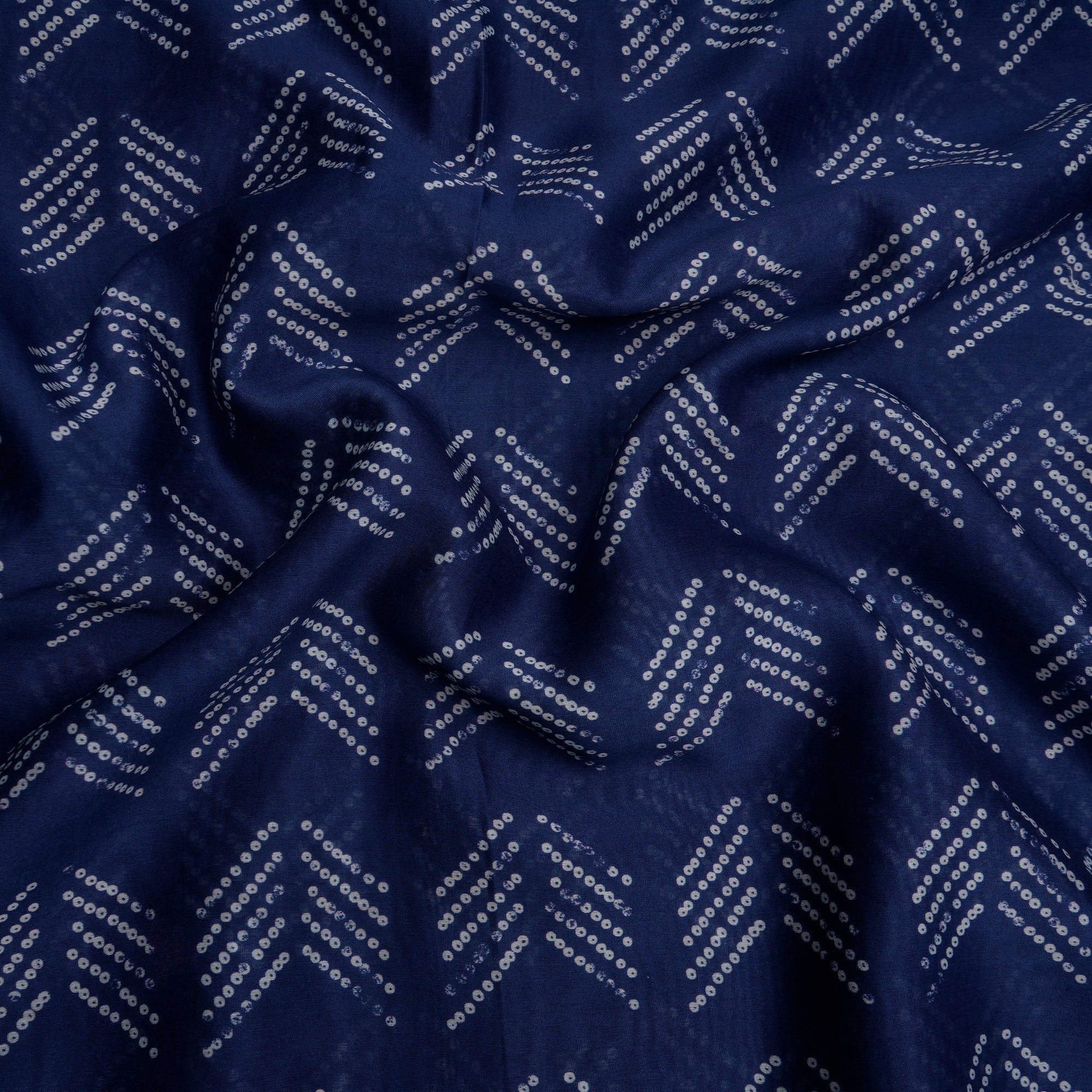 Navy Blue Bandhani Pattern Digital Print Chanderi Fabric