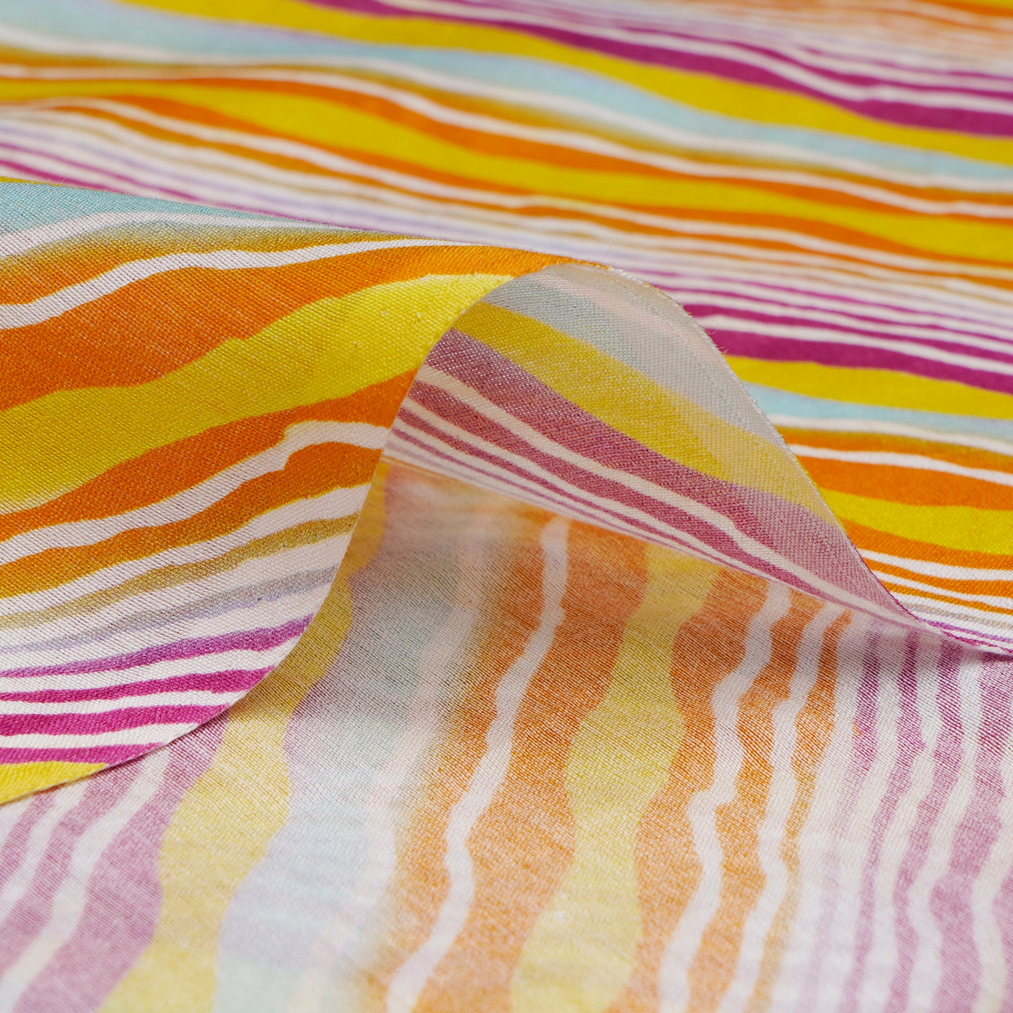 Multi Color Lehariya Pattern Digital Print Chanderi Fabric