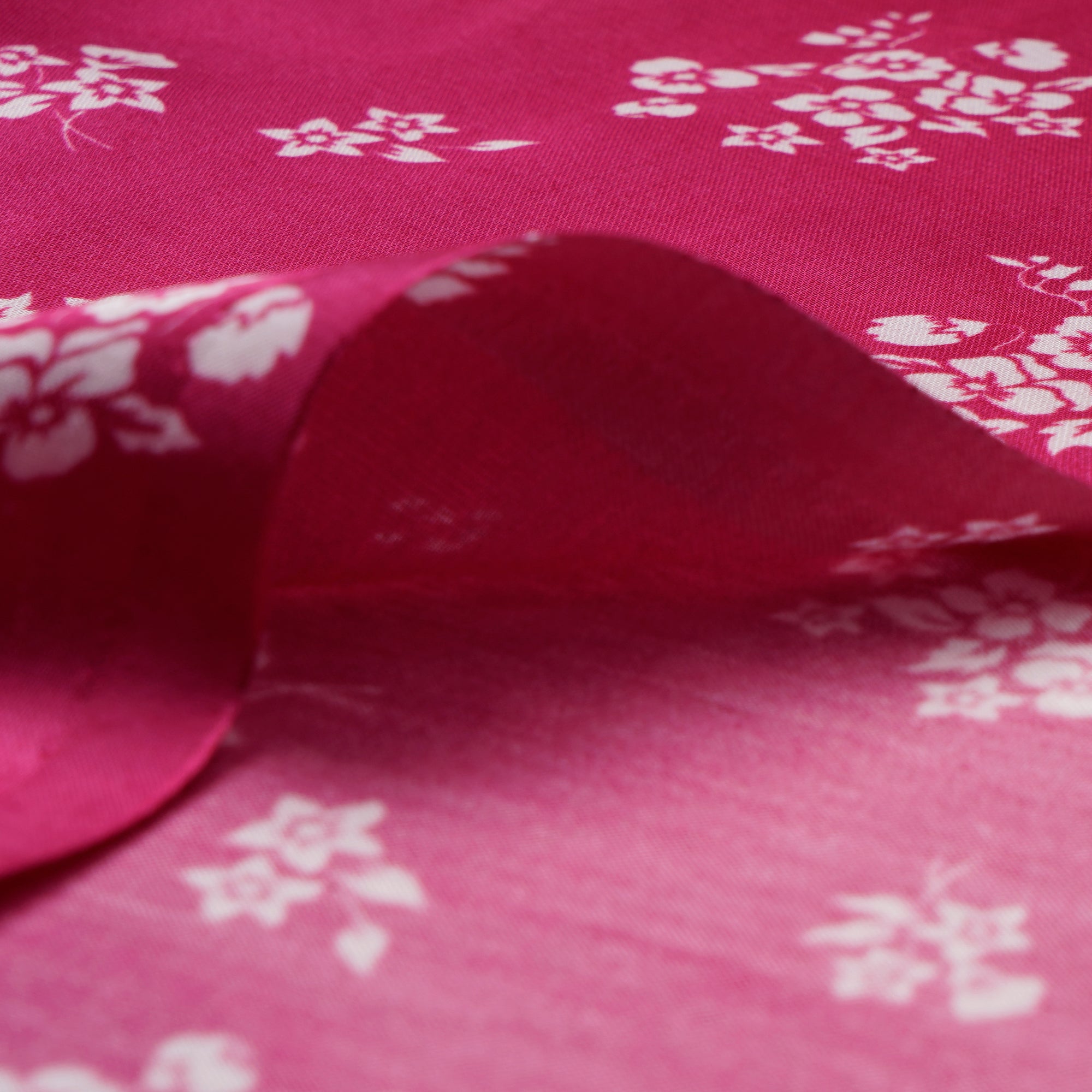 Rani Pink Floral Pattern Digital Printed Bemberg Modal Satin Fabric