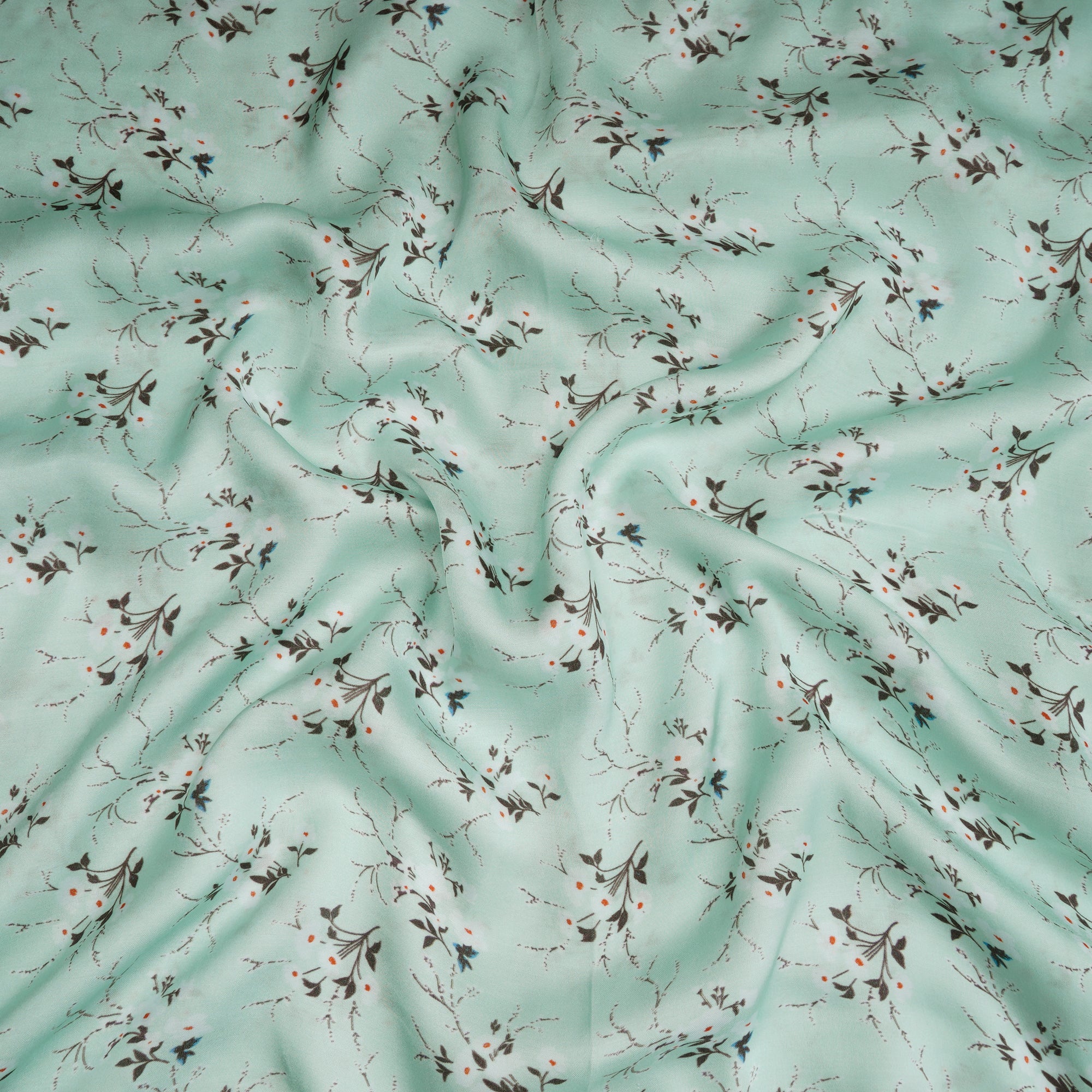 Magic Mint Color Digital Printed Modal Satin Fabric