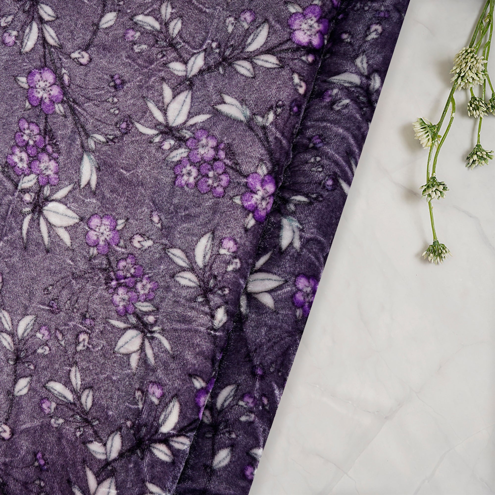 Light Purple Color Digital Printed Nylon Silk Velvet Fabric