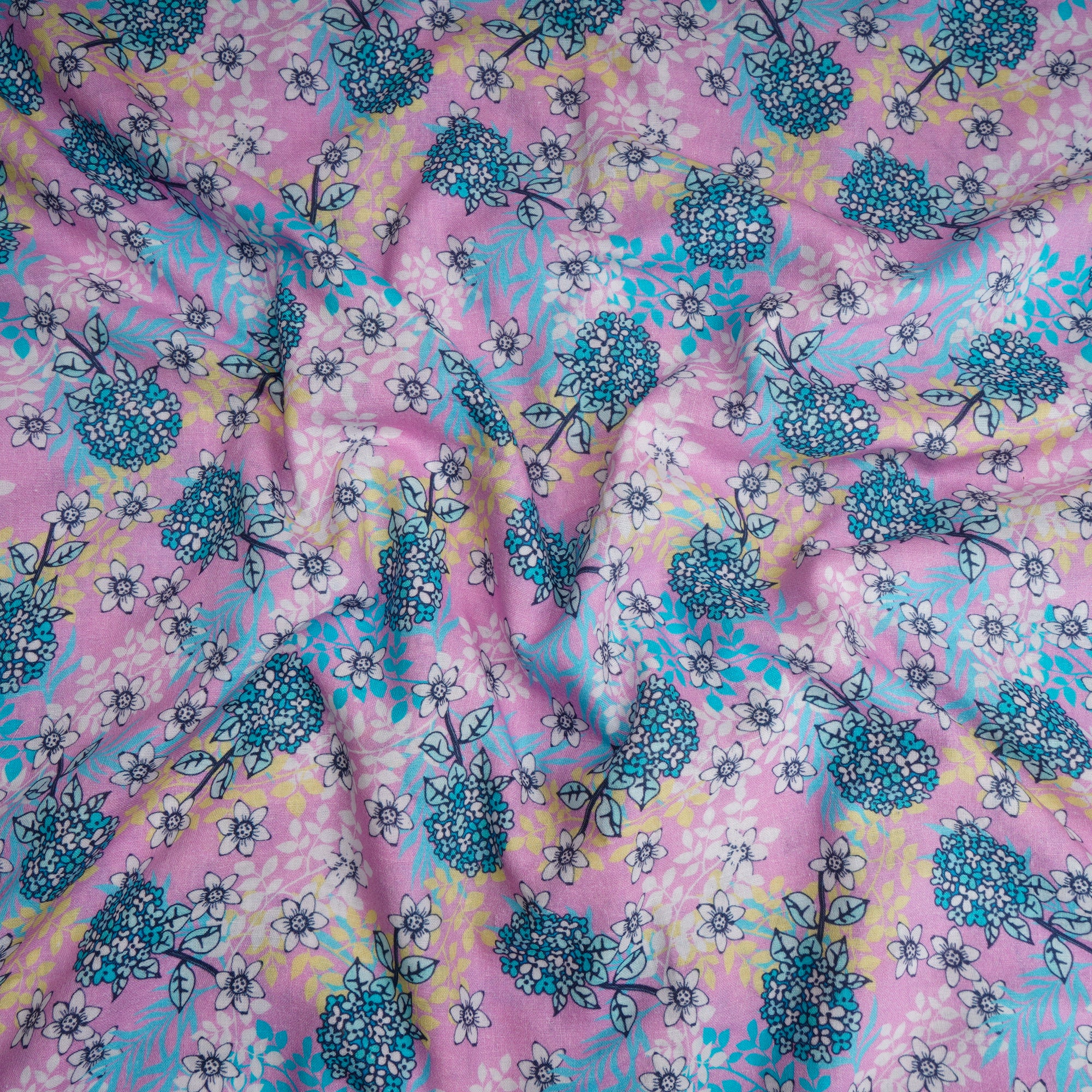 Pink-Blue Color Digital Printed Muslin Cotton Fabric