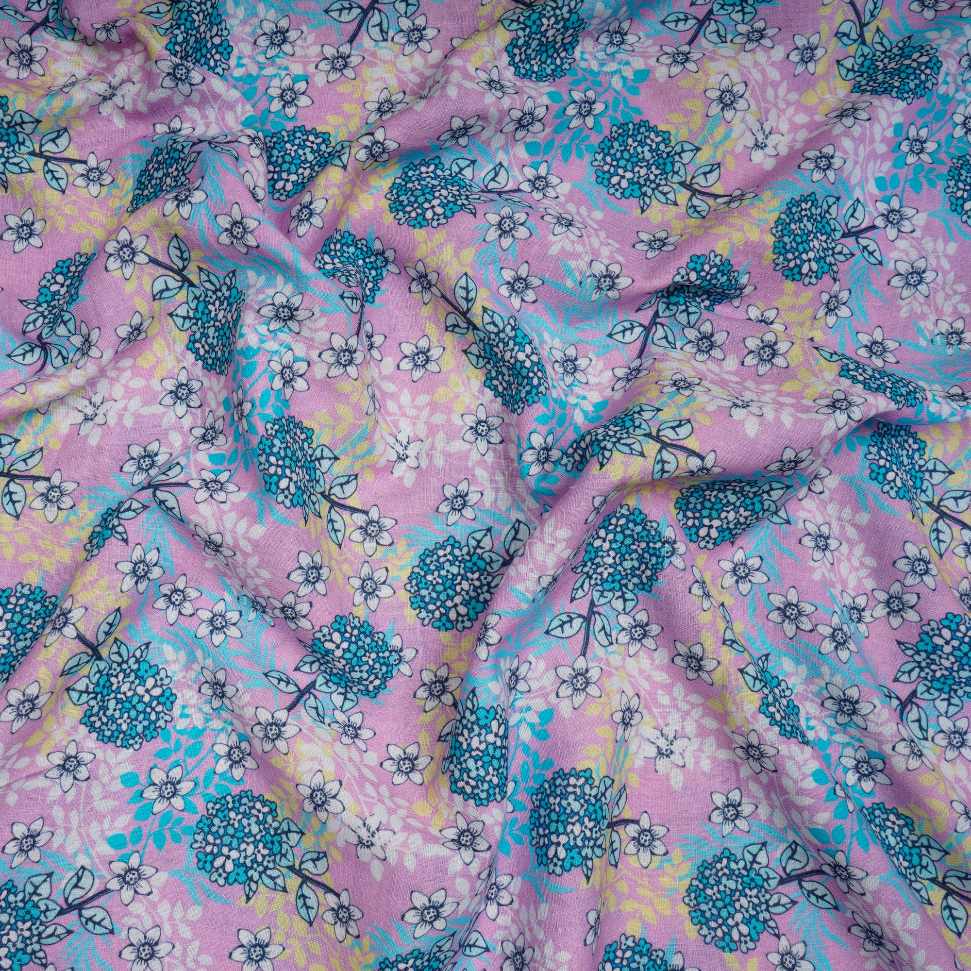 Pink-Blue Color Digital Printed Muslin Cotton Fabric