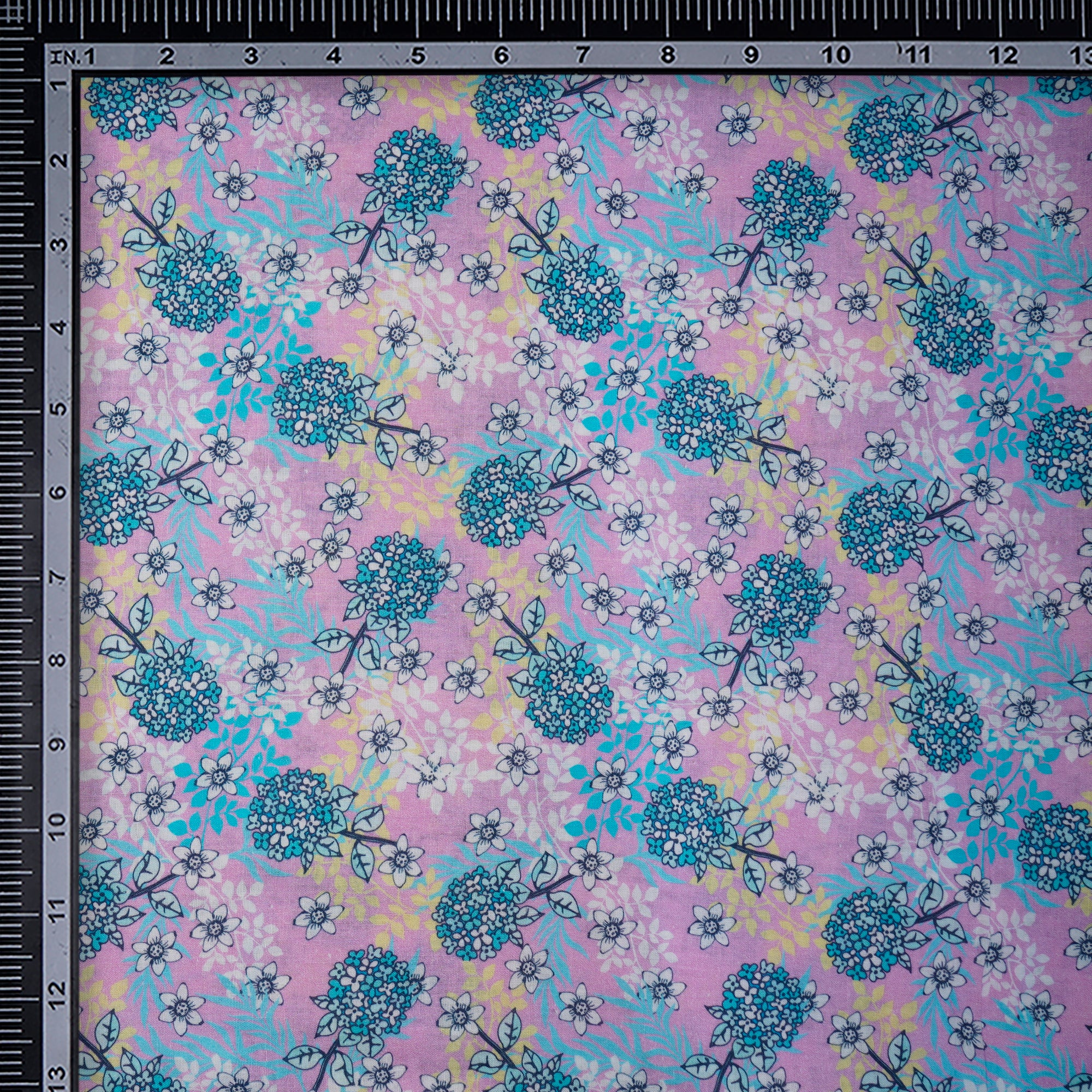 Pink-Blue Color Digital Printed Muslin Cotton Fabric