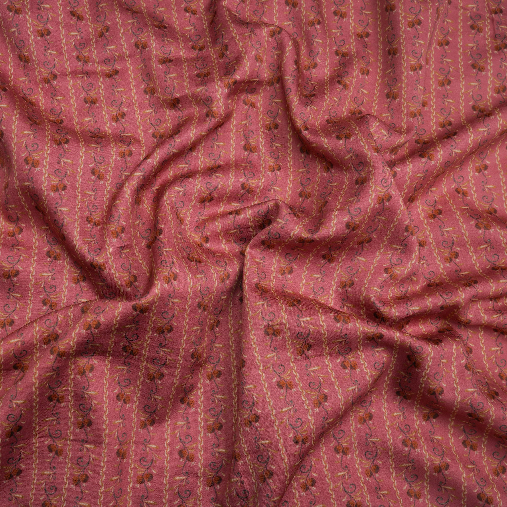 Peach Floral Pattern Digital Print Cotton Satin Fabric