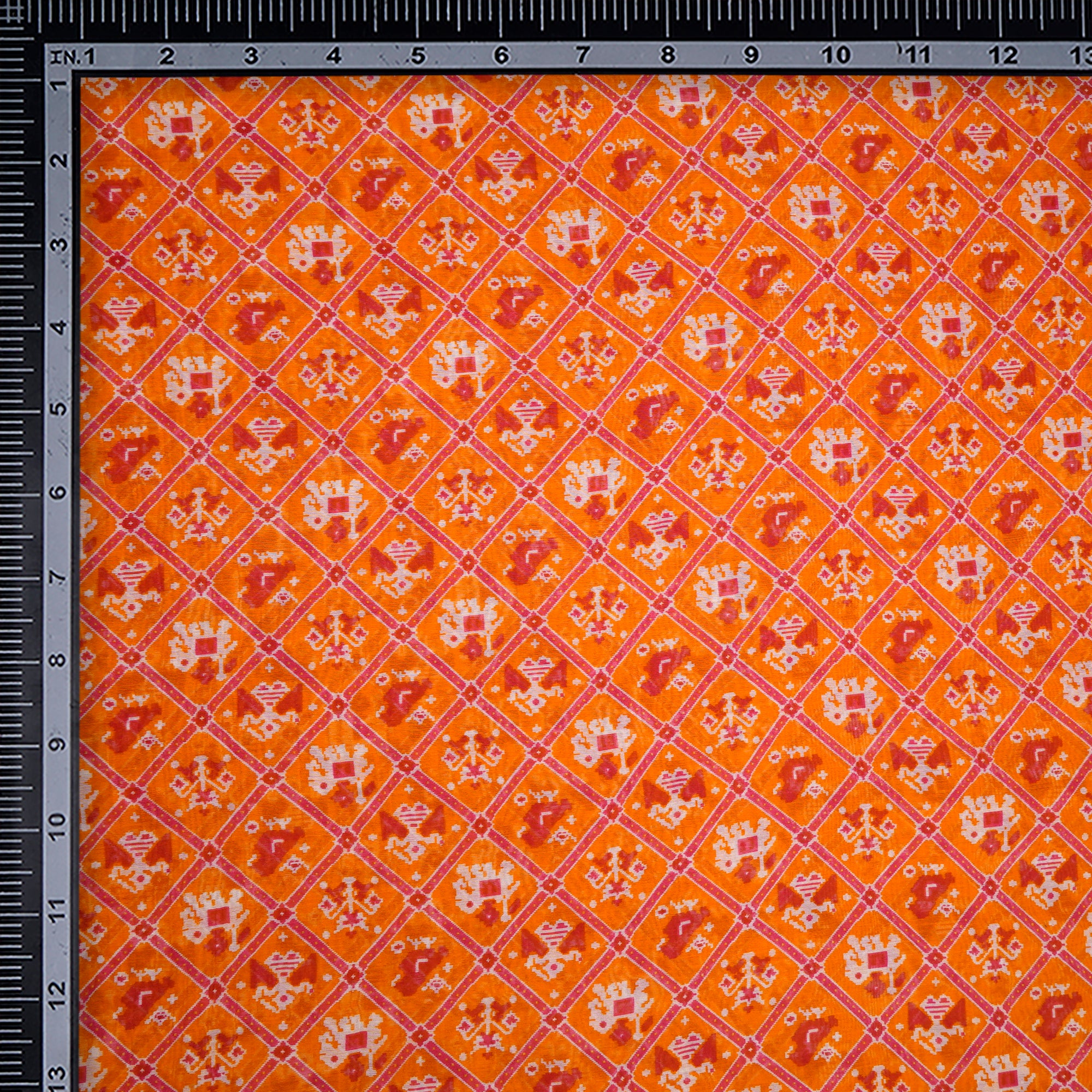 Persimmon Orange Patola Pattern Digital Print Modal Maple Silk Fabric
