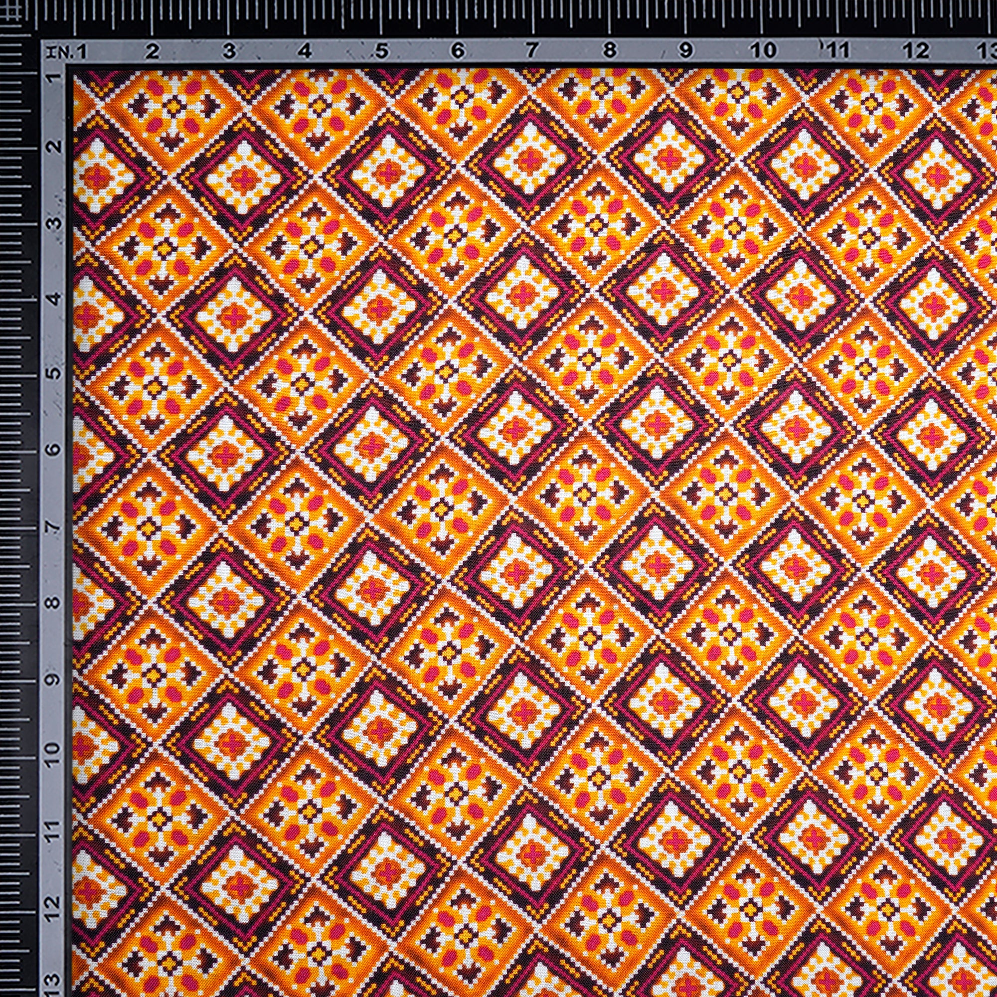 Mustard Patola Pattern Digital Print Linocel Fabric