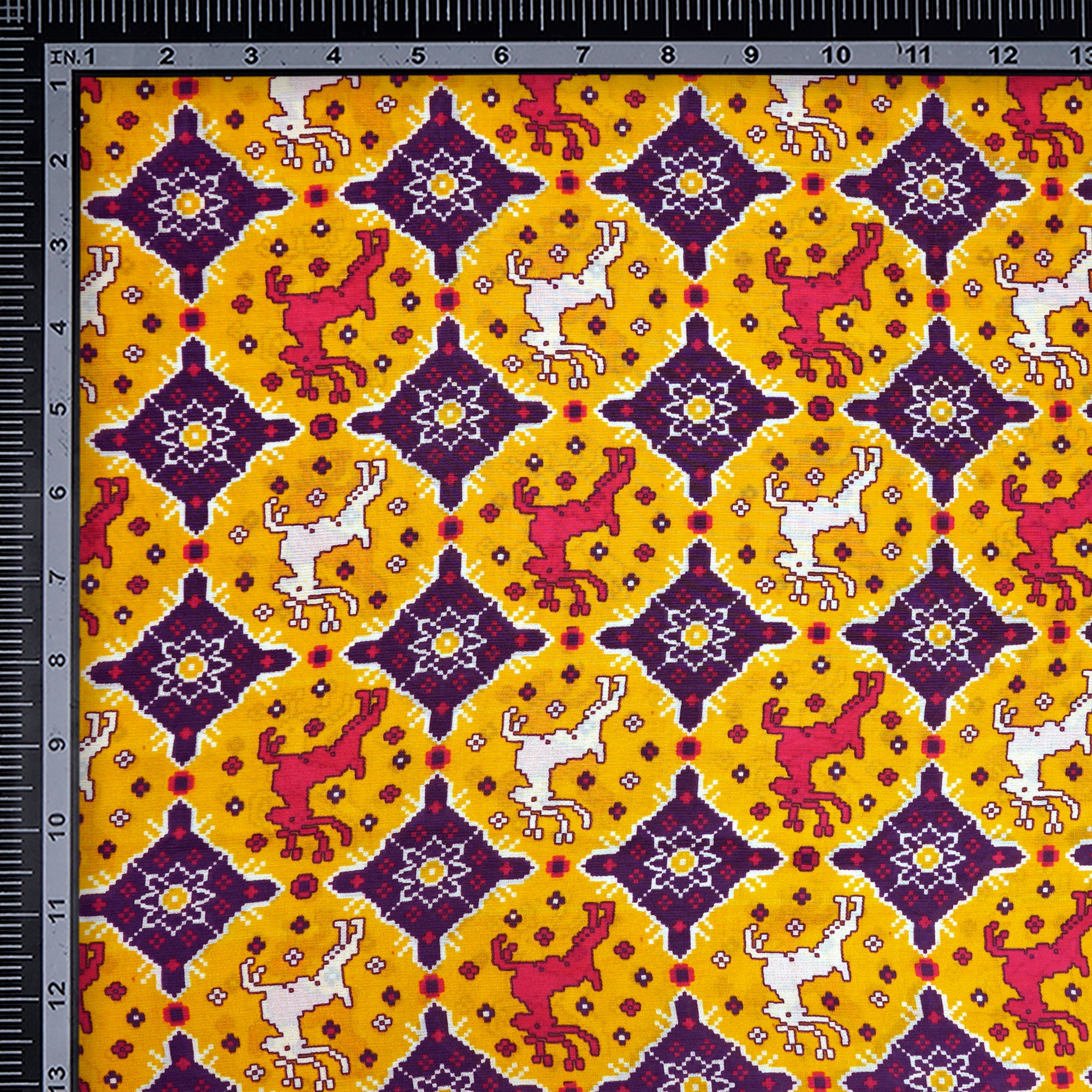 Yellow Patola Pattern Digital Print Muslin Cotton Fabric