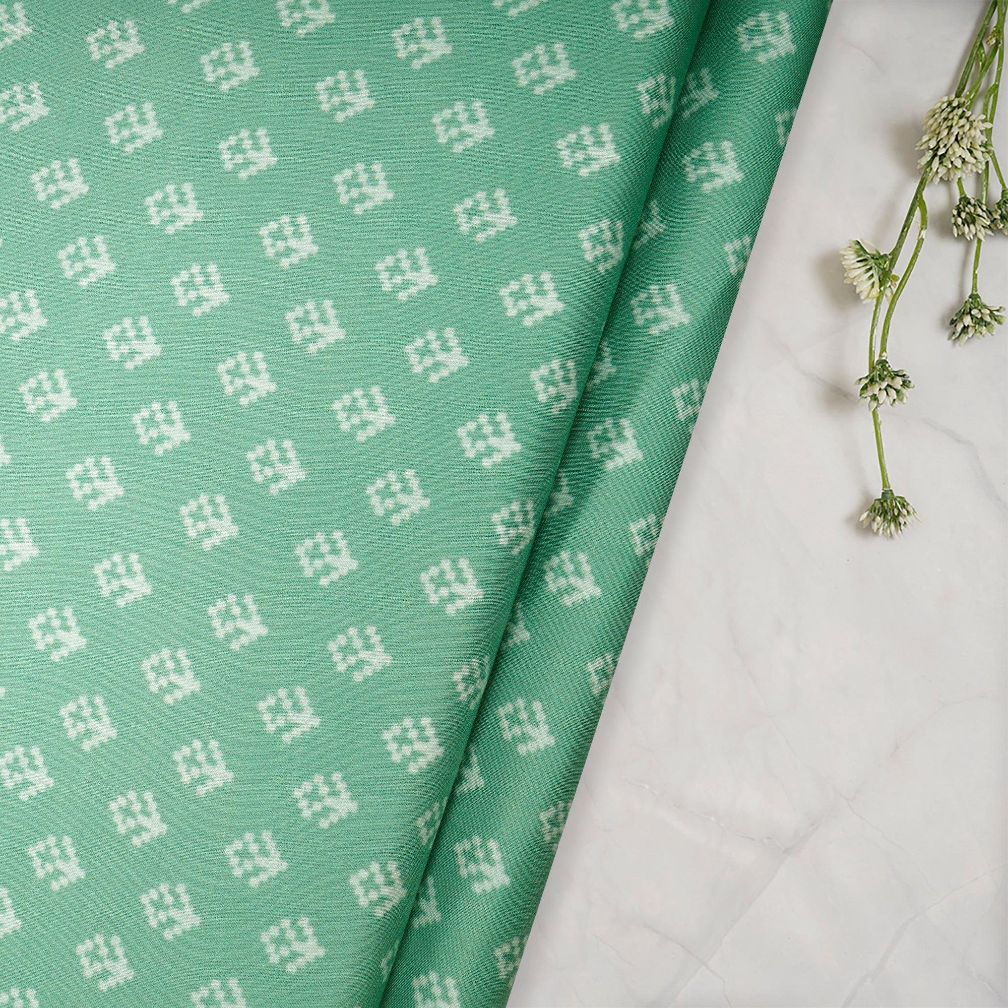 Hemlock Floral Motif Pattern Digital Print Modal Maple Silk Fabric