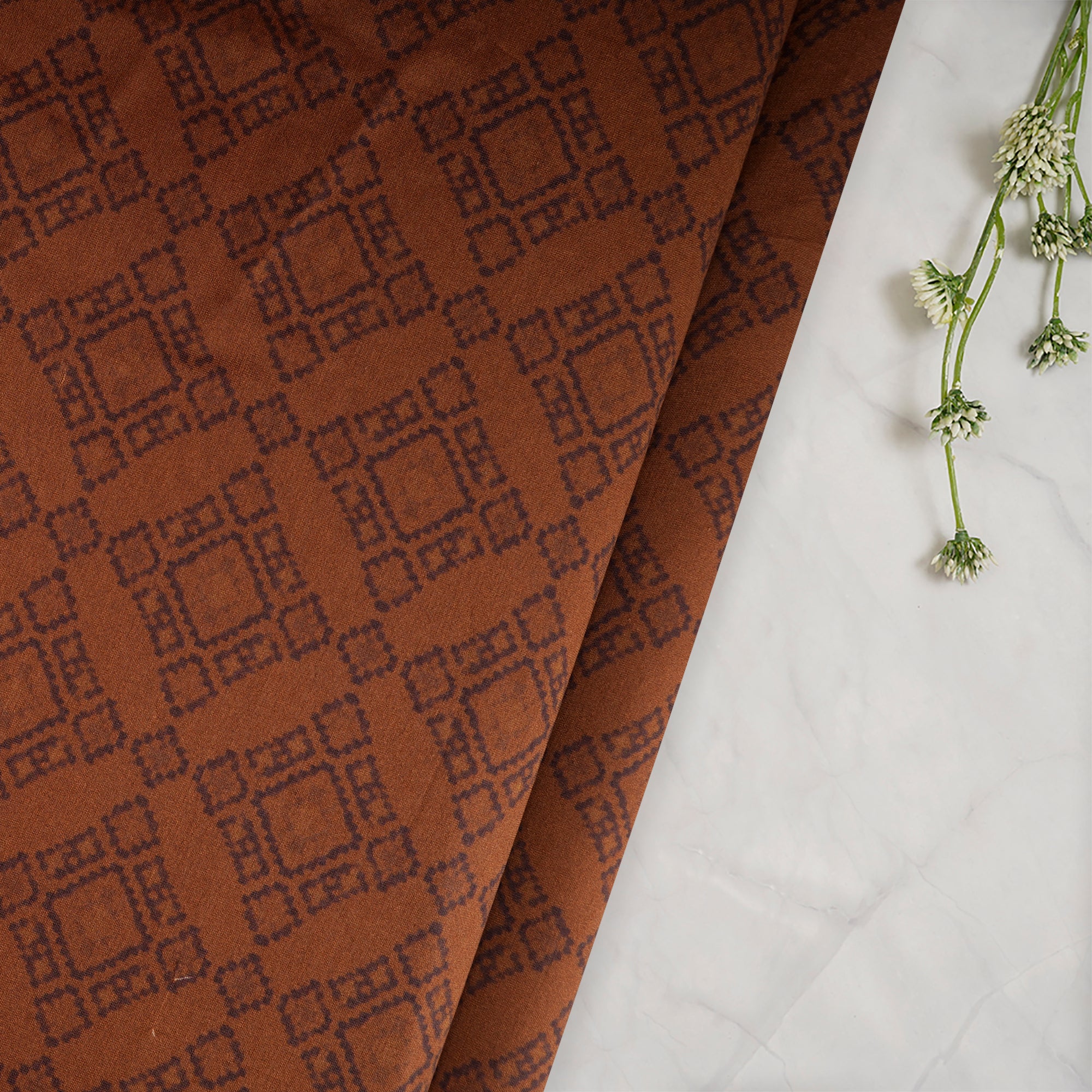 Brown Color Digital Printed Pure Chanderi Fabric