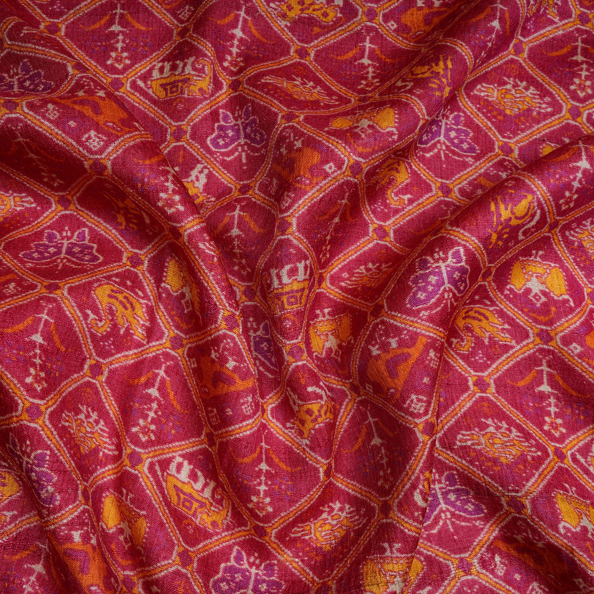 Tomato Puree Traditional Pattern Digital Print Tusser Silk Fabric