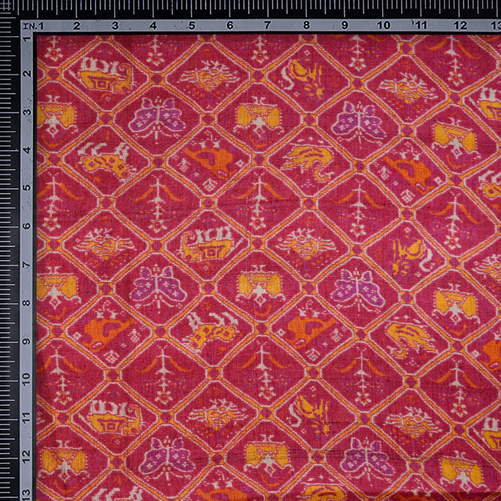 Tomato Puree Traditional Pattern Digital Print Tusser Silk Fabric