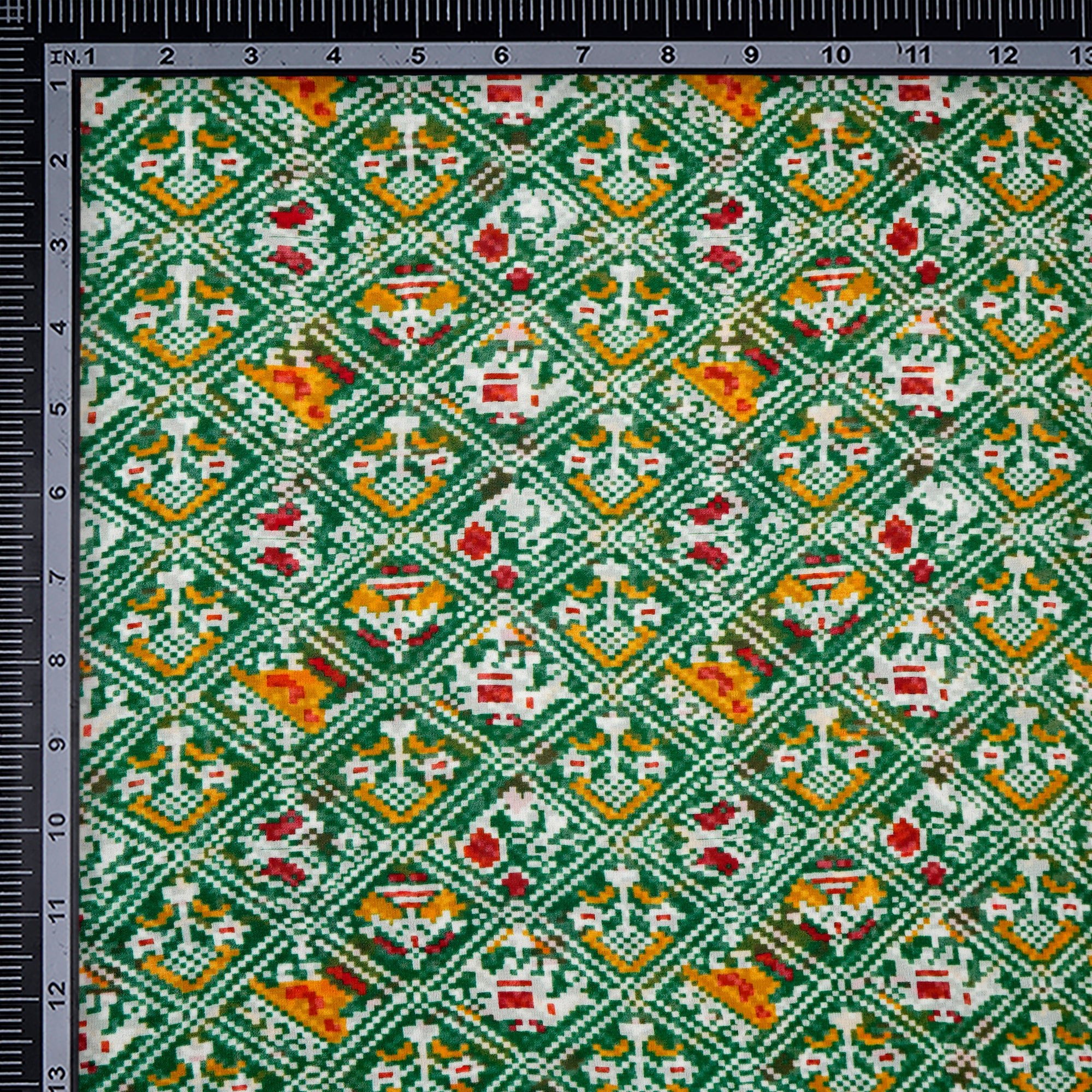 Green Patola Pattern Digital Print Georgette Viscose Fabric