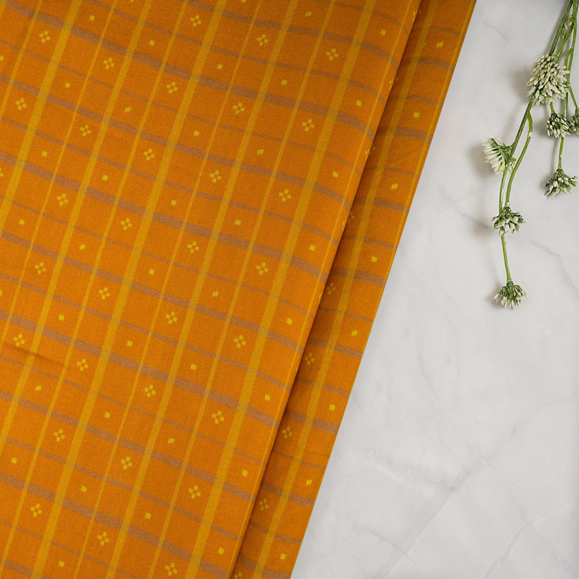 Cadmium Yellow Check Pattern Digital Print Chanderi Fabric