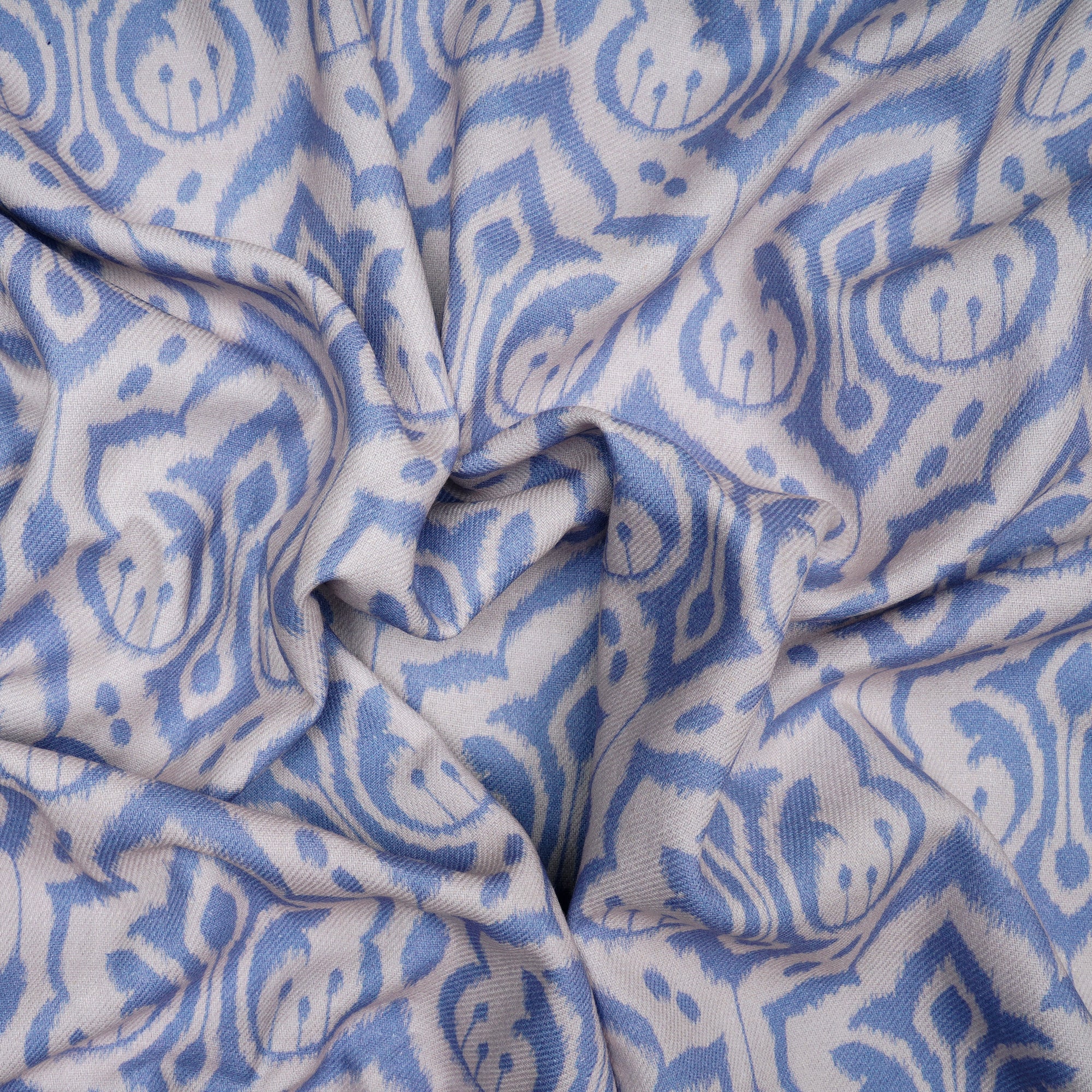 Blue-White Ikat Pattern Digital Print Fancy Linen Fabric