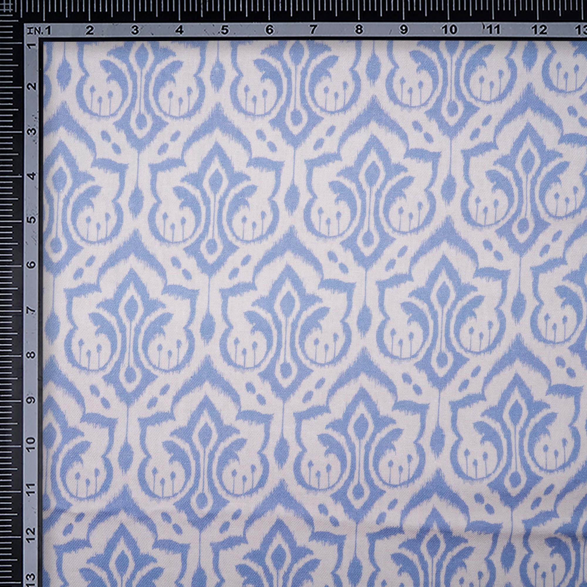 Blue-White Ikat Pattern Digital Print Fancy Linen Fabric