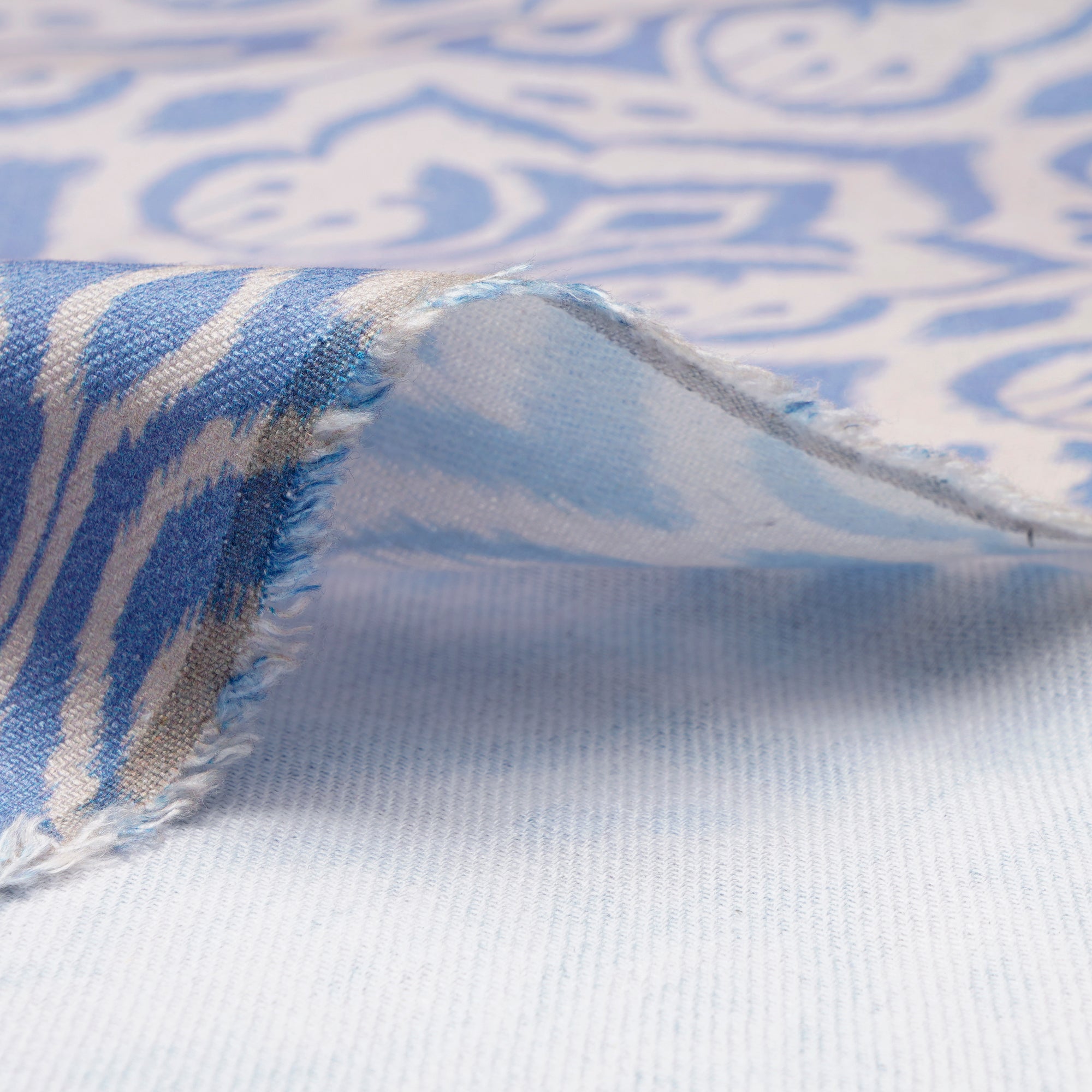 Blue-White Ikat Pattern Digital Print Fancy Linen Fabric