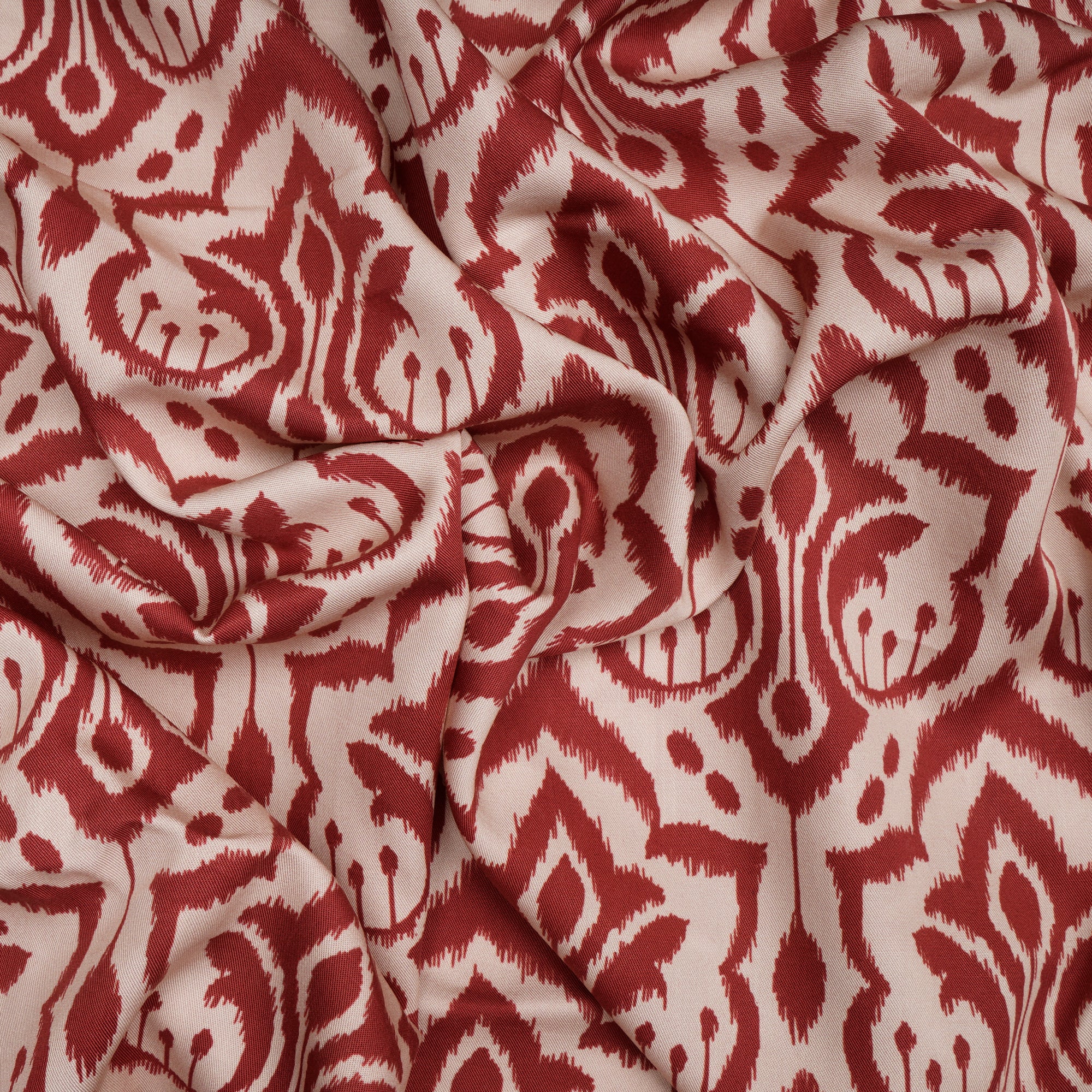 Red-Beige Ikat Pattern Digital Print Fancy Linen Fabric