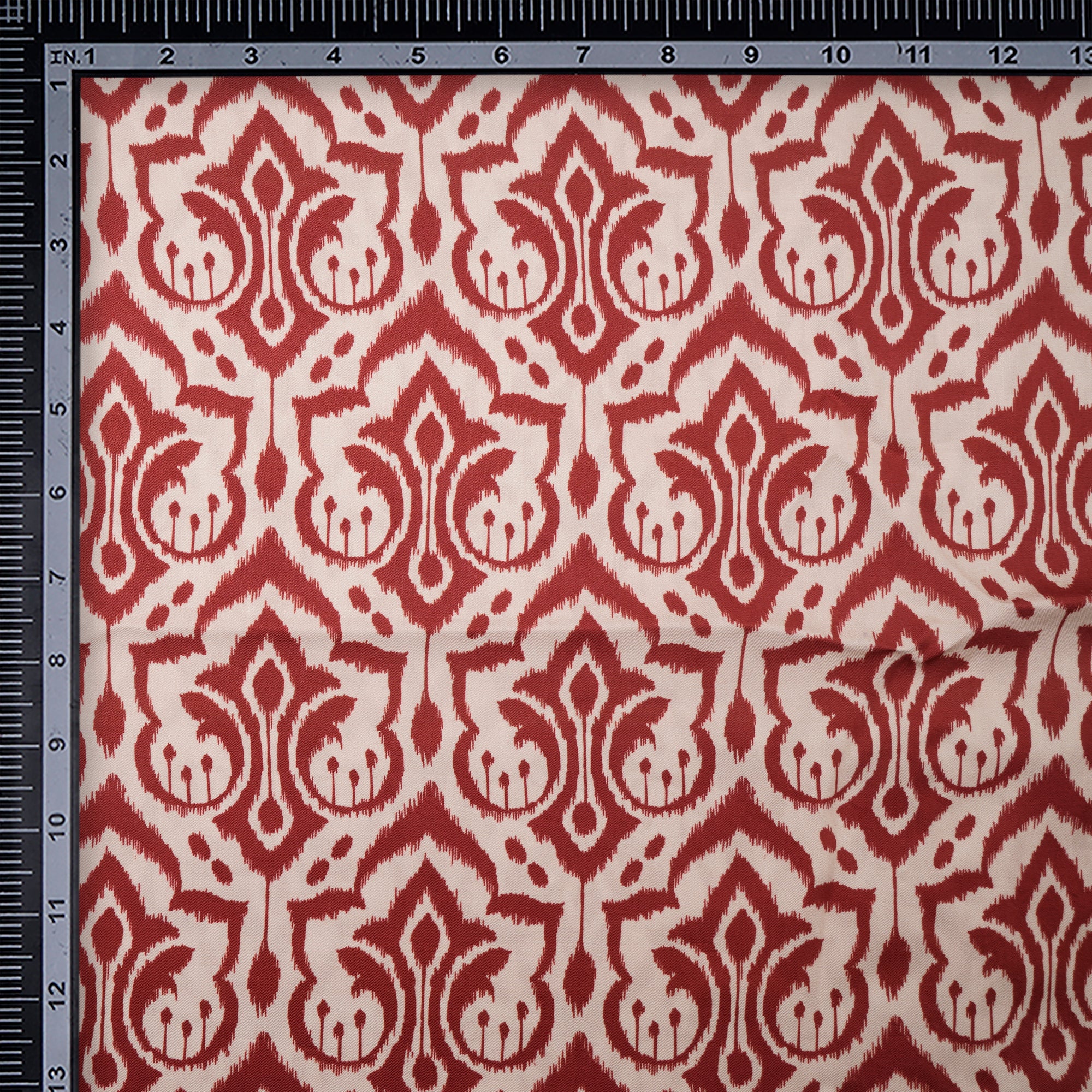 Red-Beige Ikat Pattern Digital Print Fancy Linen Fabric