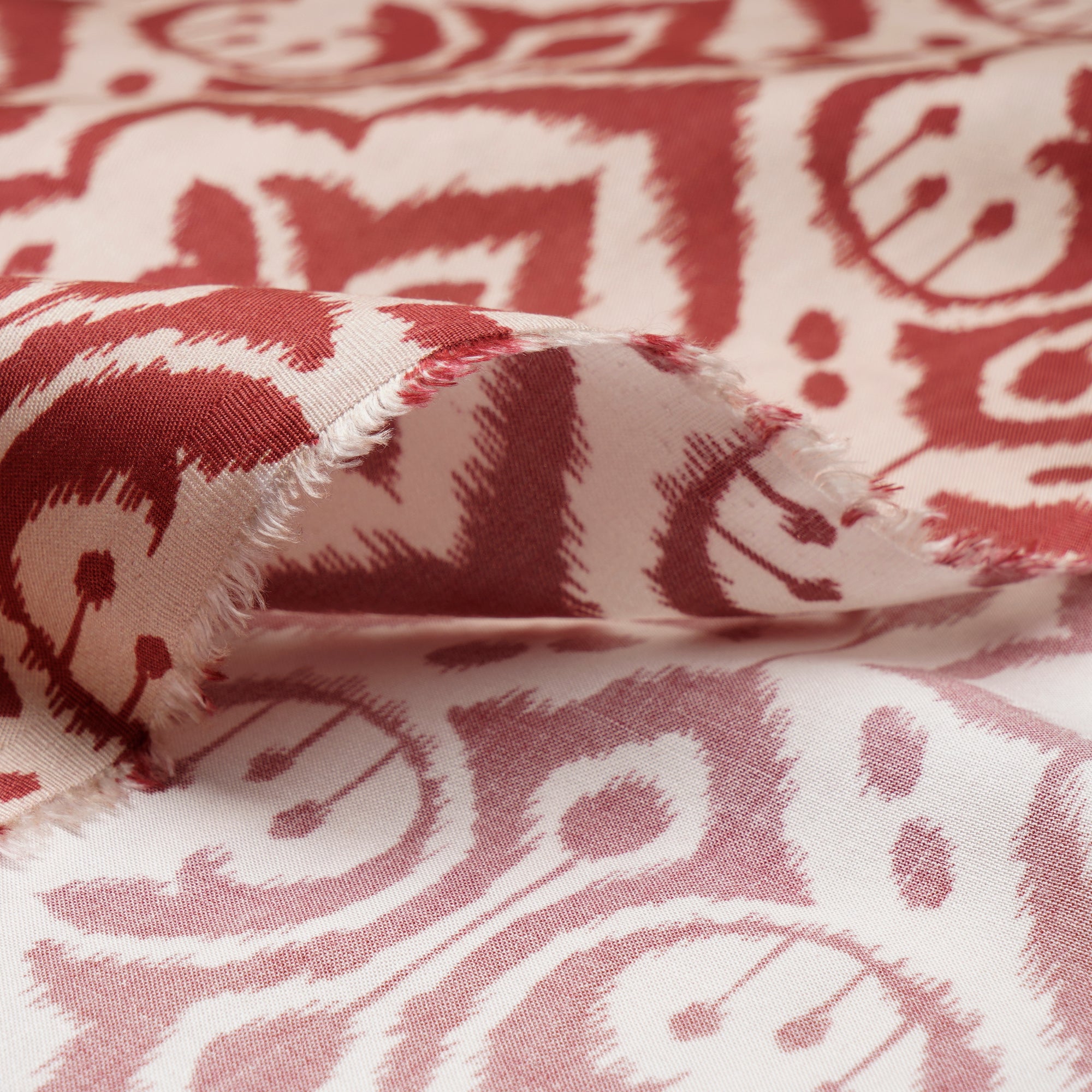 Red-Beige Ikat Pattern Digital Print Fancy Linen Fabric