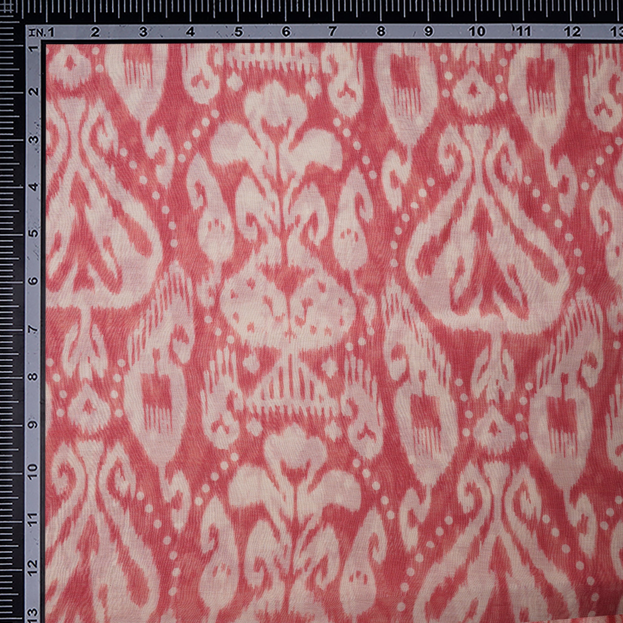 Desert Rose Ikat Pattern Digital Print Fine Chanderi Fabric