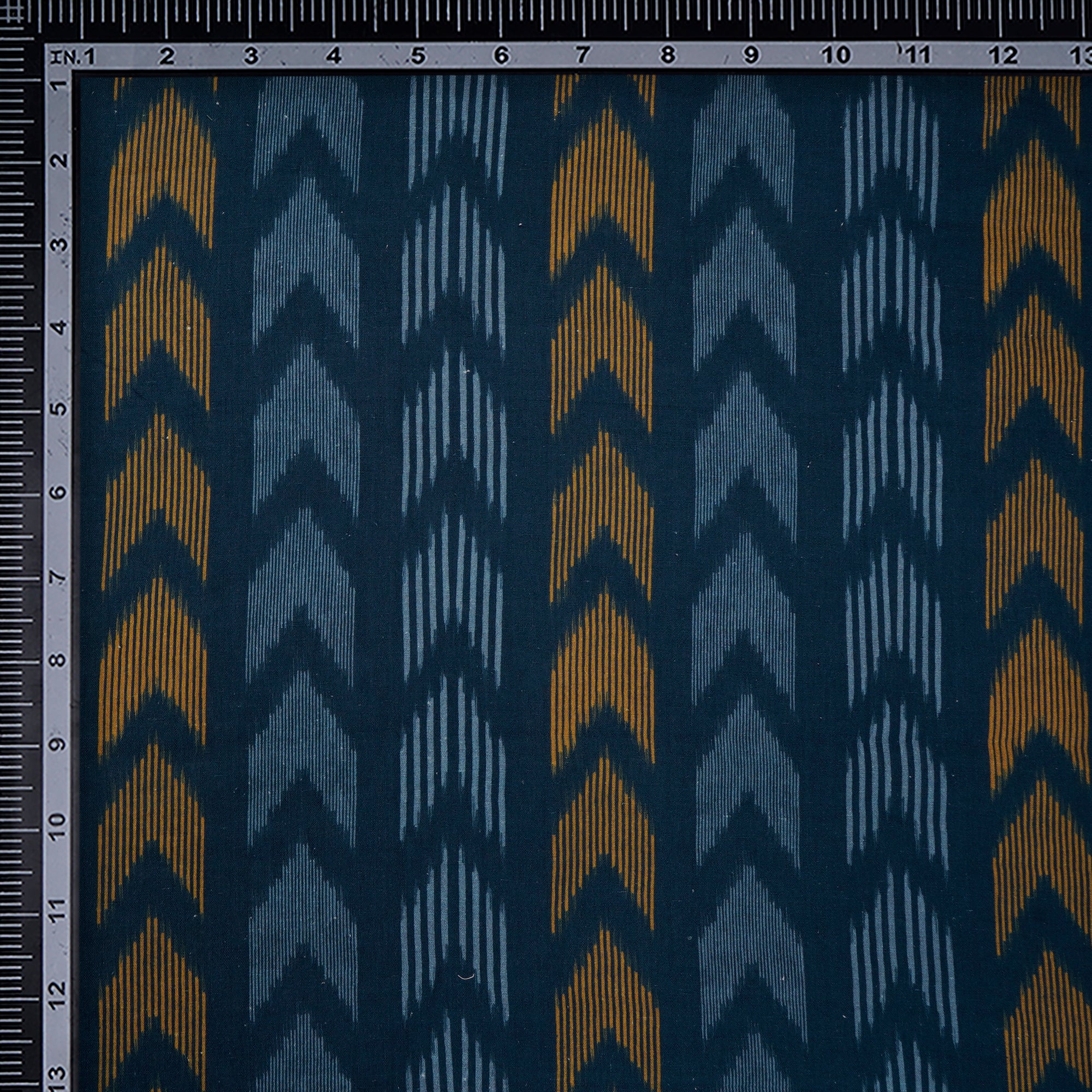 Navy Blue Ikat Pattern Digital Print Handwoven Muslin Cotton Fabric