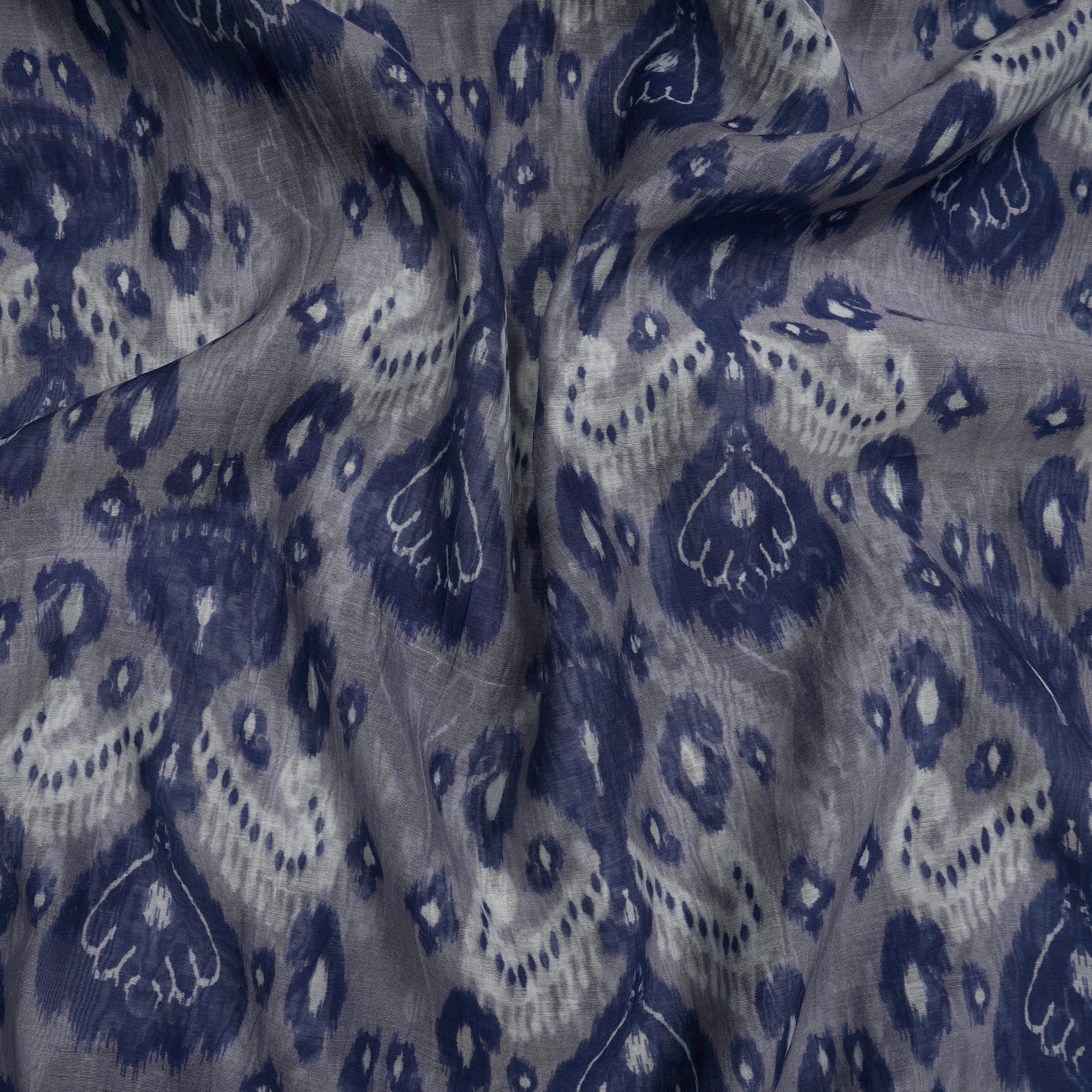 Light Grey Ikat Pattern Digital Print Fine Mul Chanderi Fabric